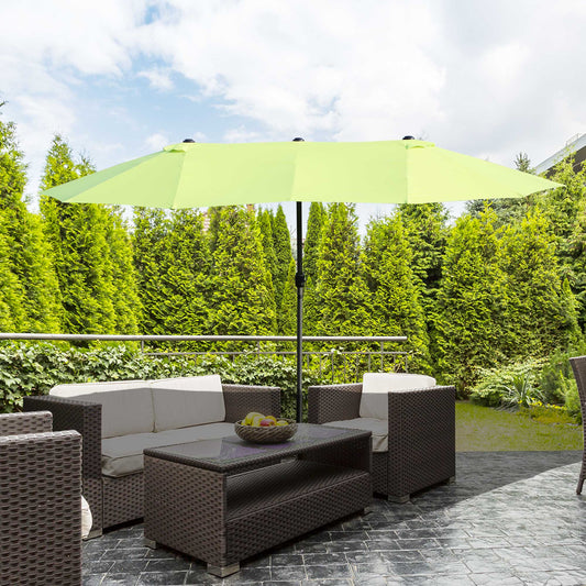 Outsunny 15' Outdoor Patio Umbrella with Twin Canopy Sunshade Steel Table Umbrella with Lift Crank Green