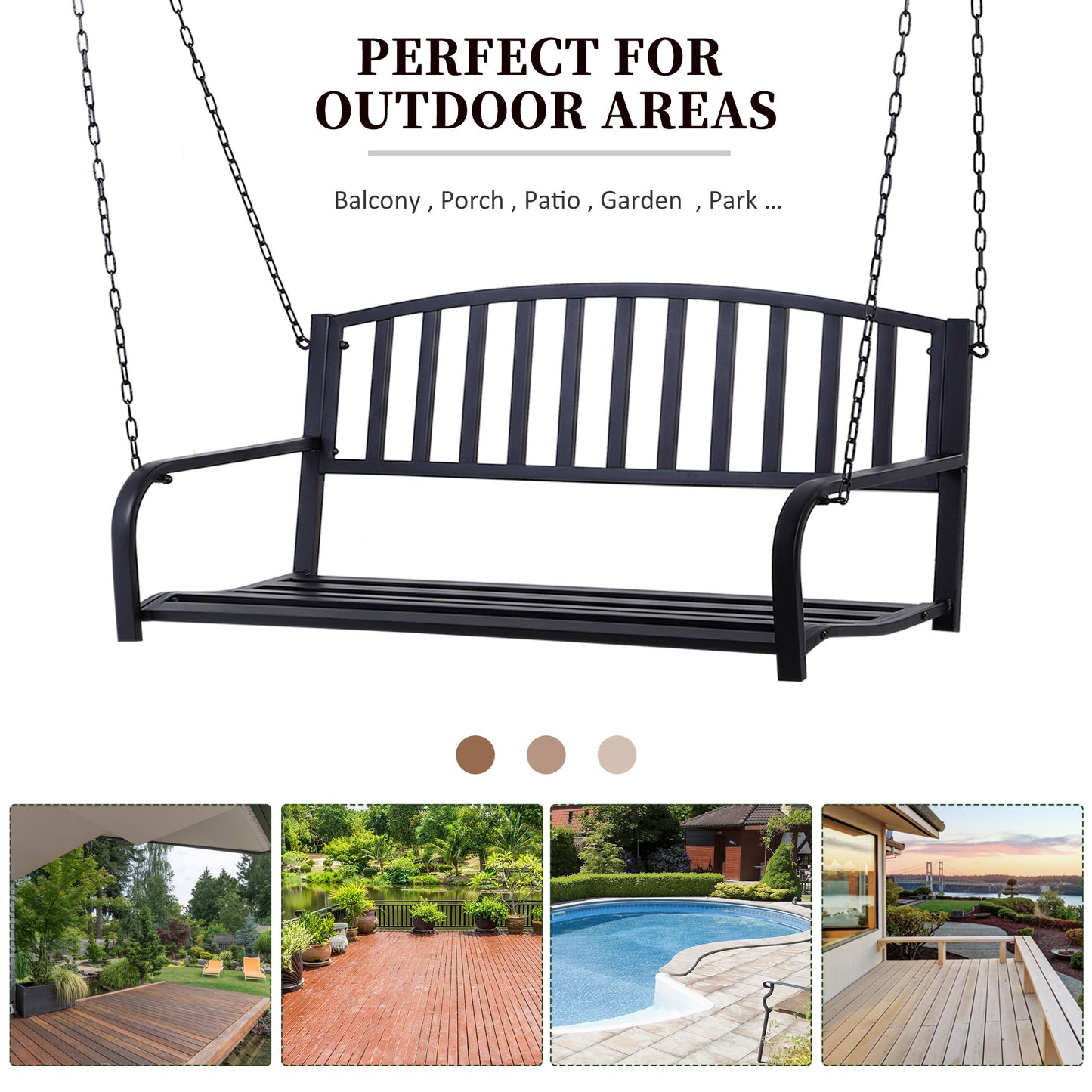 Outsunny 50" Porch Swing Patio Swing Chair Hanging Bench Outdoor Glider Chair with Chain Black