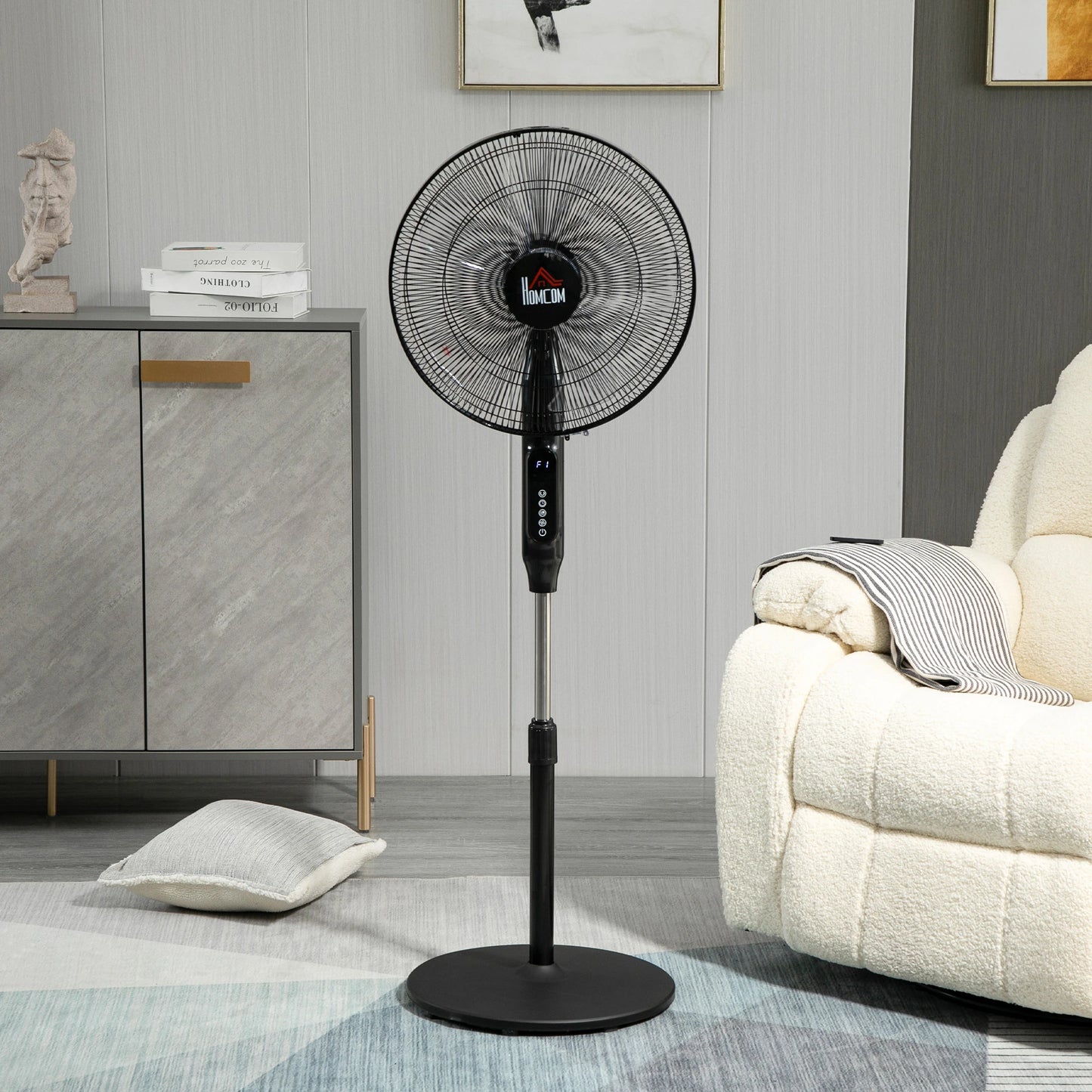 Standing Floor Fan with Remote Control, Stand Up Cooling Fan, Tall Pedestal Electric Fan for Bedroom, Black