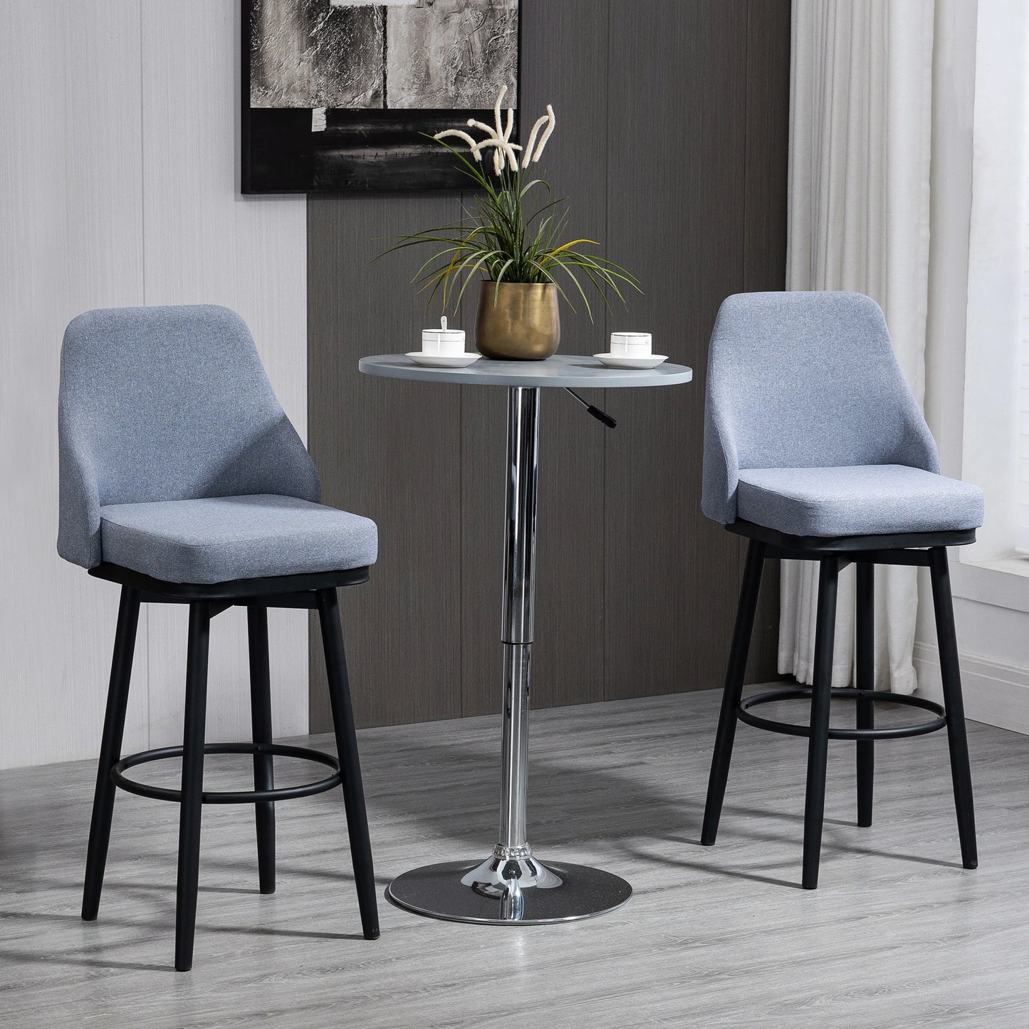 Extra Tall Bar Stools Set of 2, Modern 360° Swivel Barstools, Dining Room Chairs with Steel Legs Footrest, Light Grey