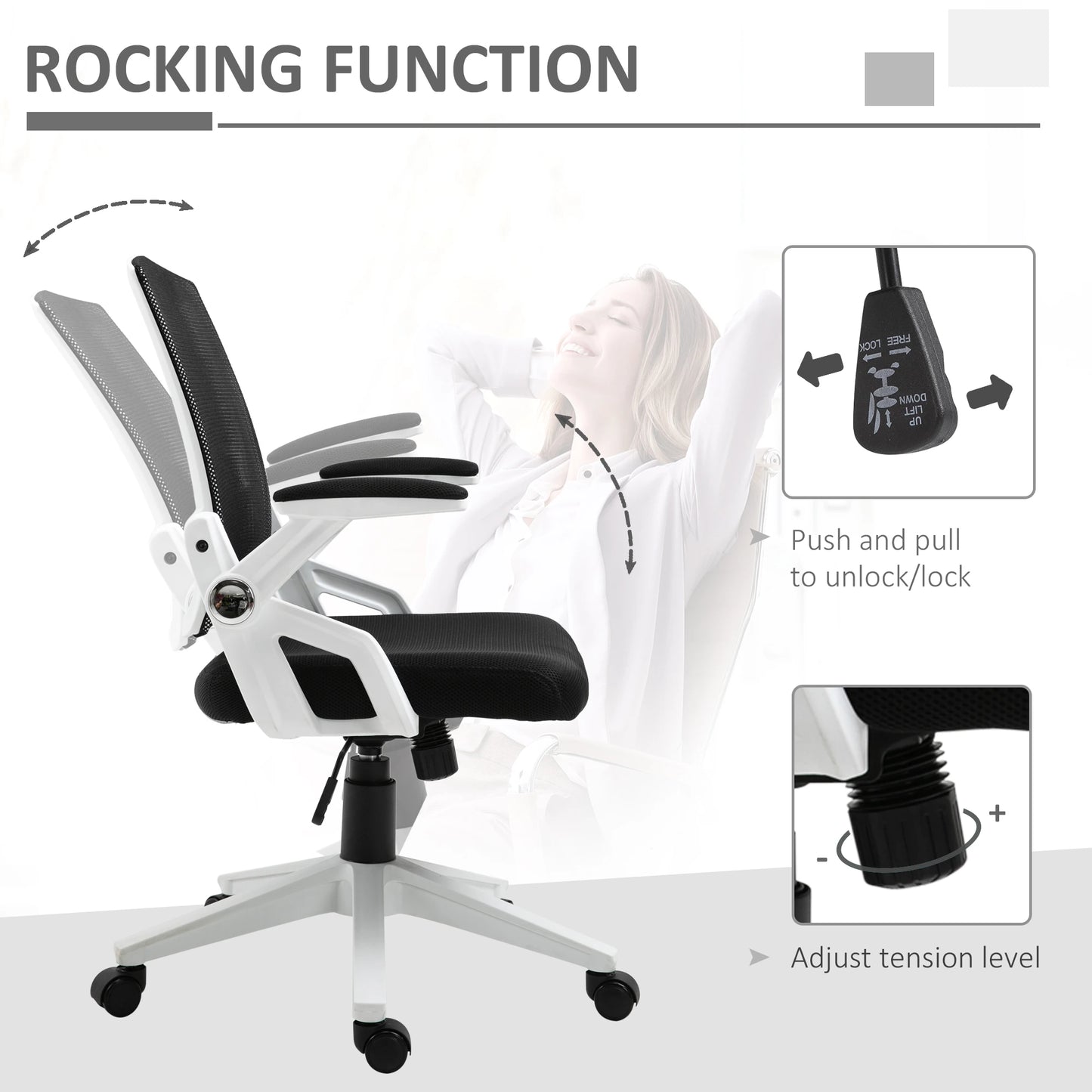 Mesh Office Chair Swivel Task Desk Office Chair with Lumbar Back Support, Adjustable Height, Flip-Up Arm, Black