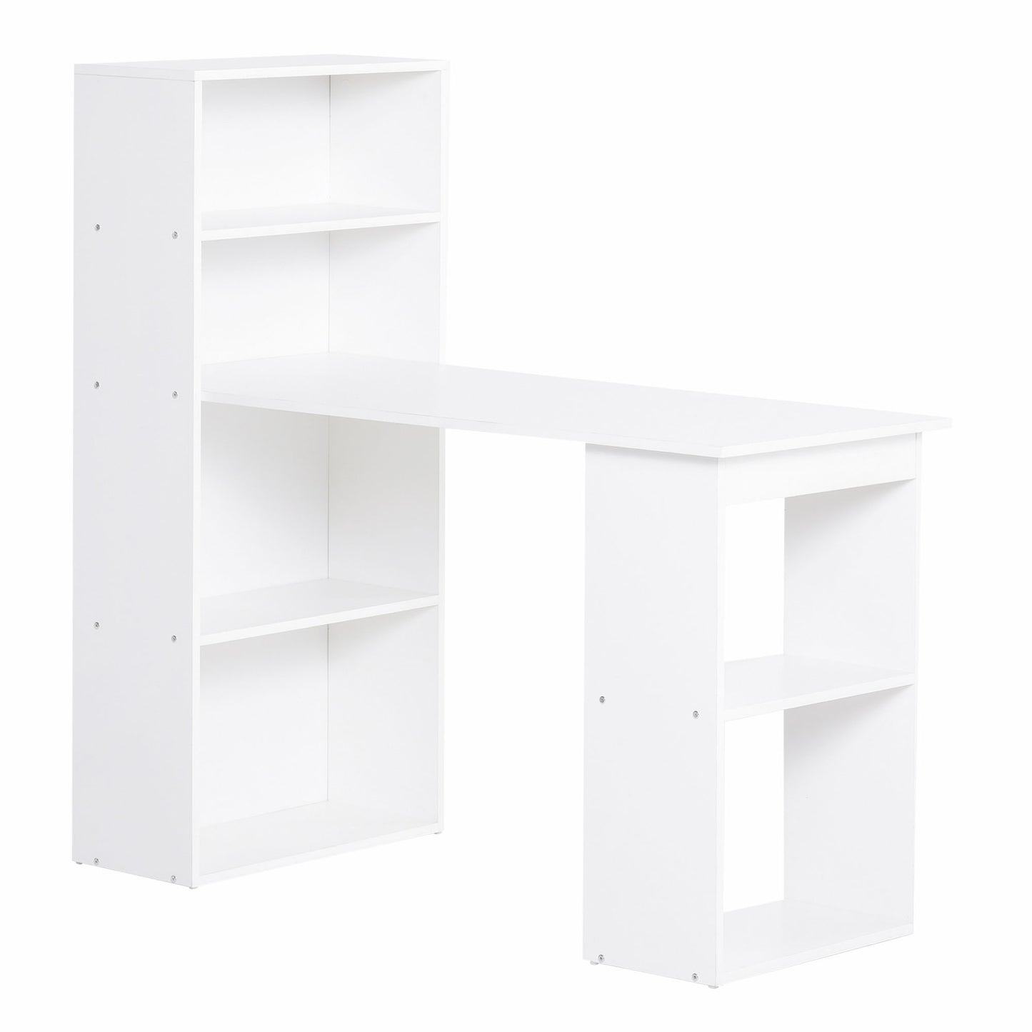 odern Compact Computer Desk with 6-Tier Storage Shelves Combo, Writing Table Workstation with Bookshelf for Home Office, White