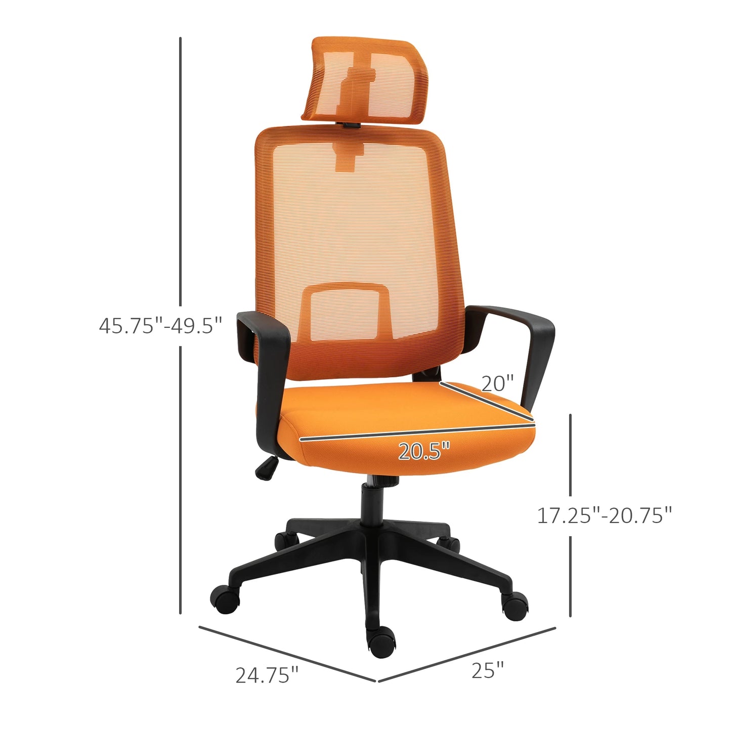 Mesh Office Chair High Back Swivel Task Chair with Arm, Rotate Headrest, Adjustable Height, Yellow