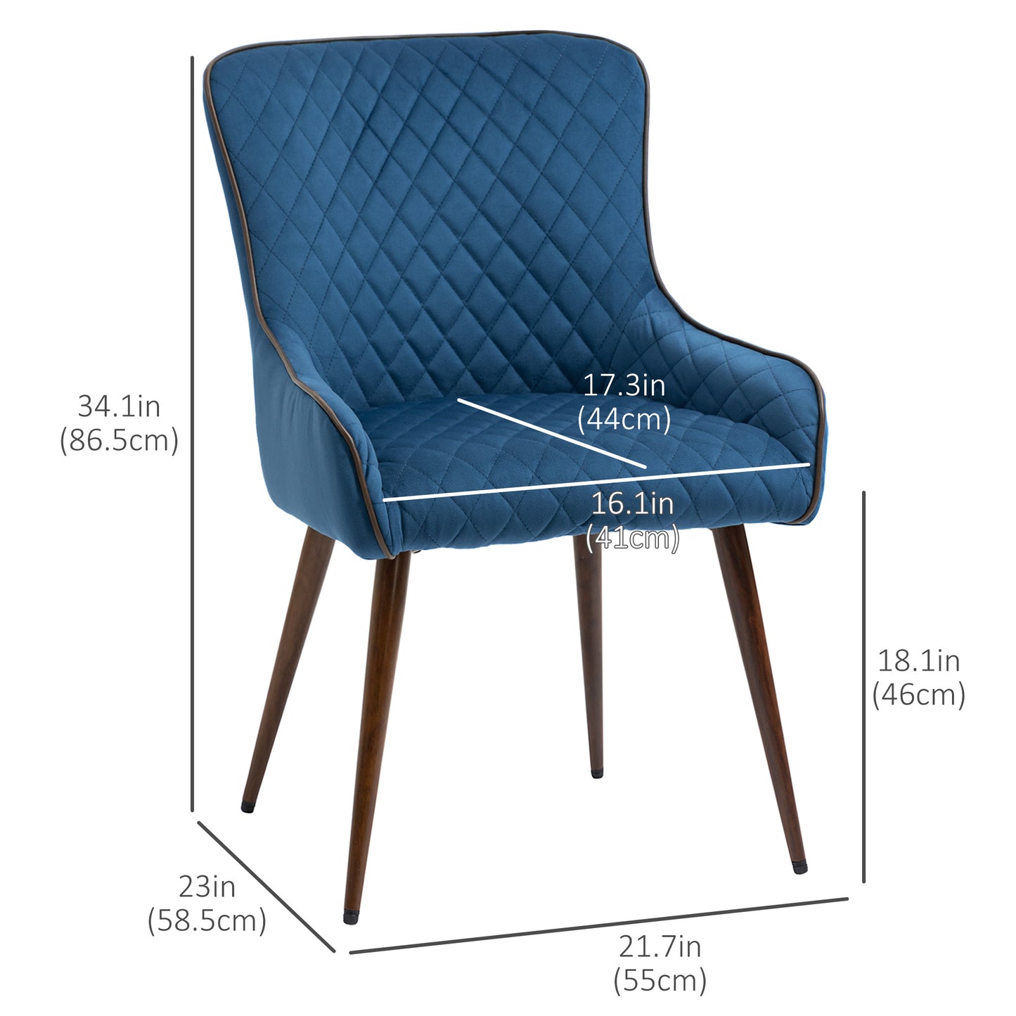 Dining Chairs Set of 2, Modern Wingback Kitchen Chairs with Velvet Fabric Upholstery, Tufted, Steel Legs for Living Room, Dining Room, Bedroom, Dark Blue