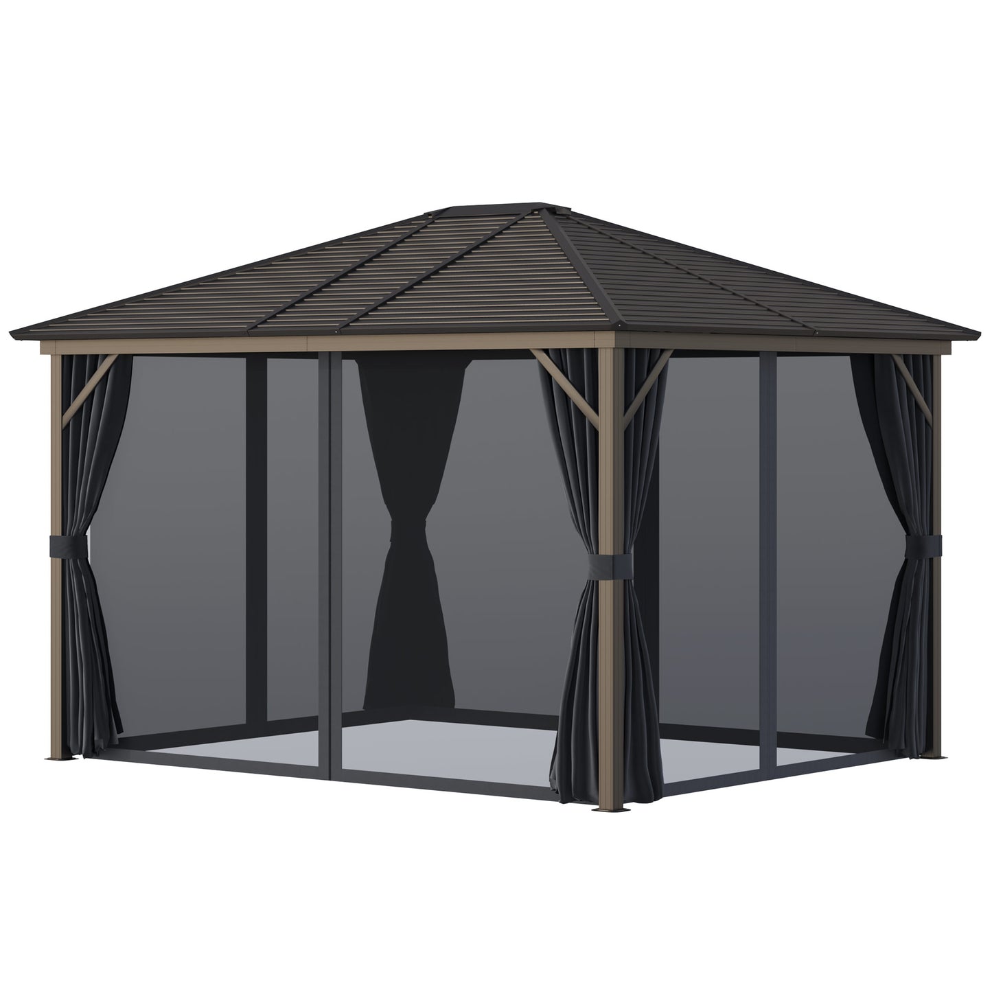 Outsunny 10' x 12' Deluxe Hardtop Gazebo with Metal Roof, Aluminum Frame Patio Gazebo Garden Sun Shelter Outdoor Pavilion with Curtains and Netting, Grey