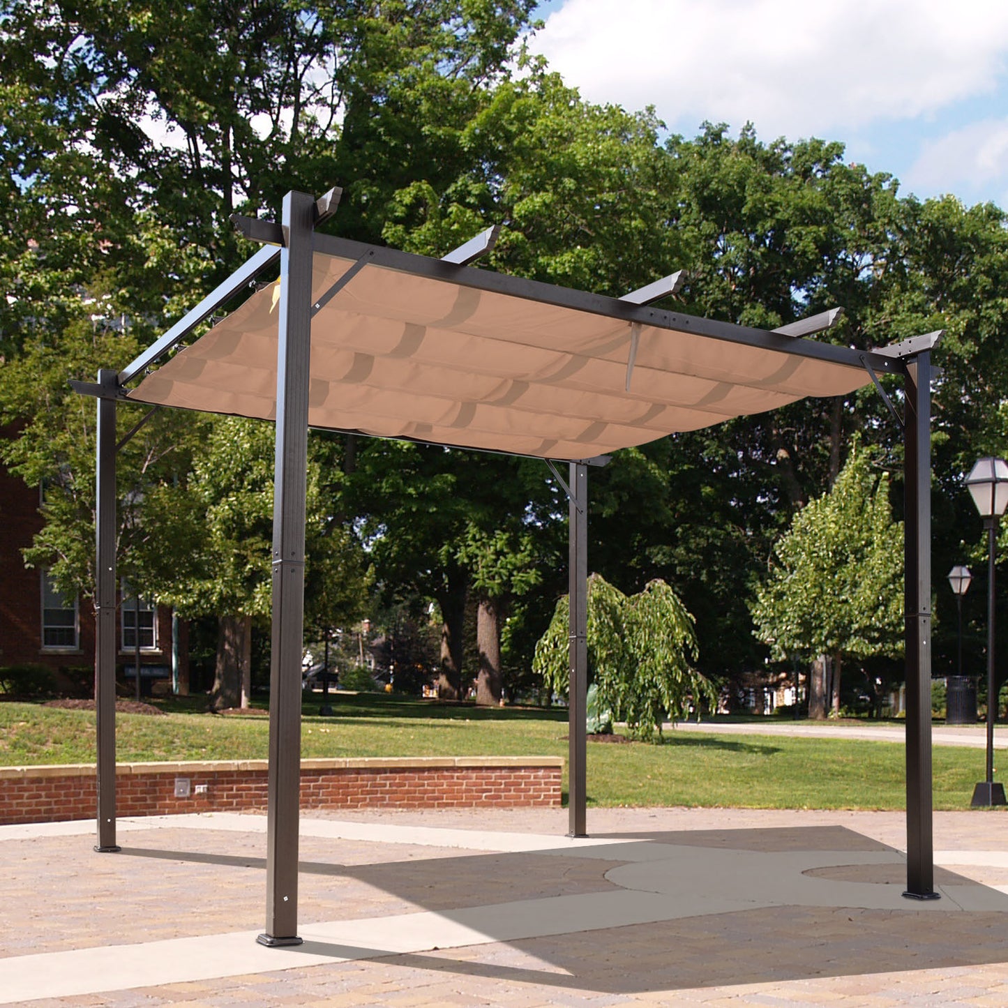 10' x 10' Aluminium Outdoor Pergola Gazebo Backyard Canopy Cover Square Sunshade Garden Grape Trellis Coffee