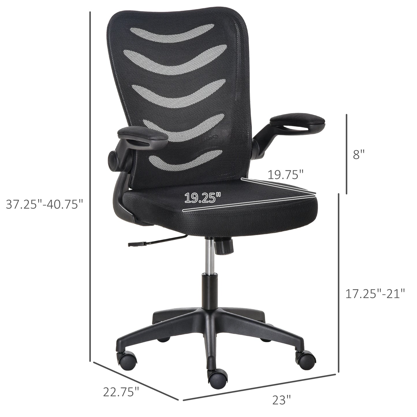 Mesh Home Office Chair Mid Back Task Desk Chair with Lumbar Back Support, Flip-Up Arm, Adjustable Height, Black