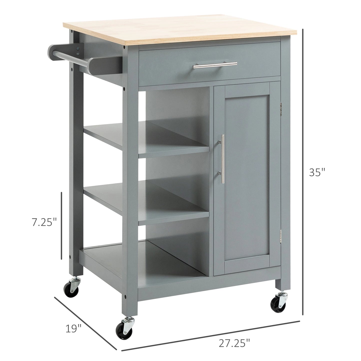 Kitchen Island, Compact Kitchen Cart on Wheels with Open Shelf & Storage Drawer for Dining Room, Kitchen, Grey
