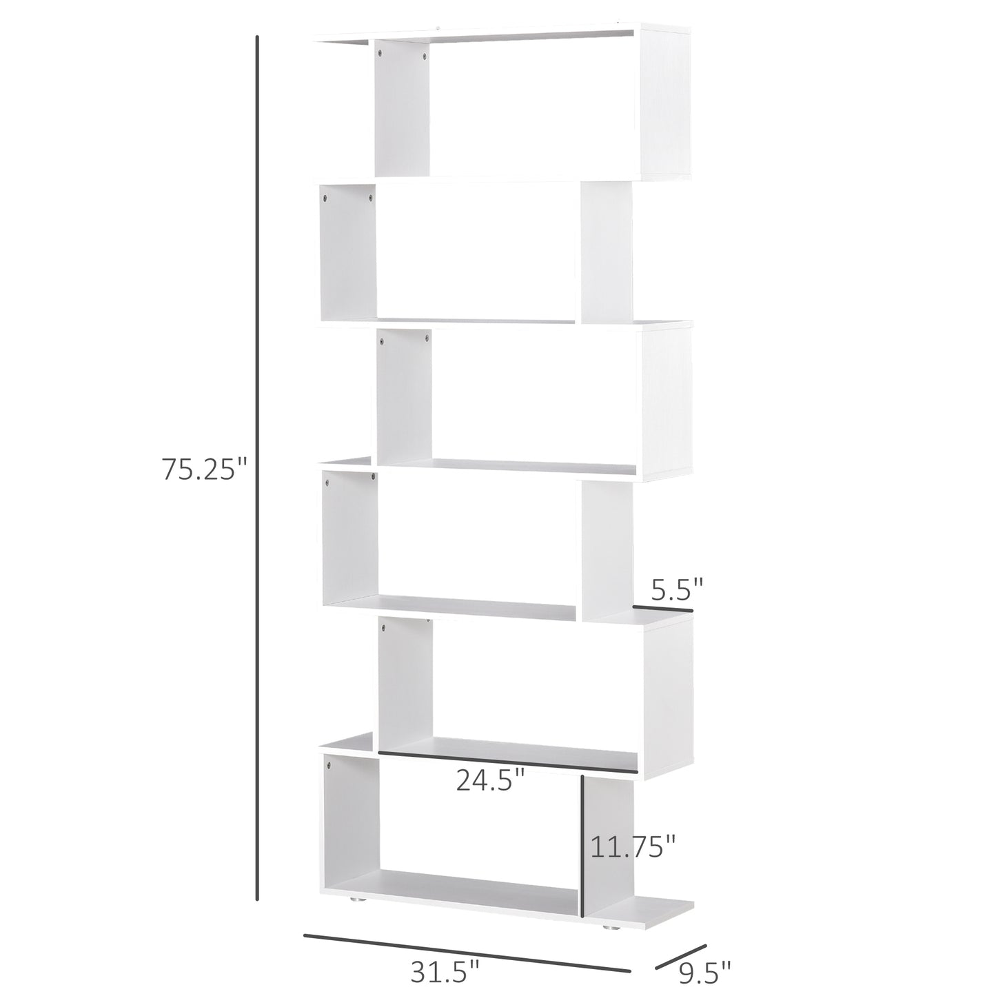 6-Tires Wooden Bookcase S Shape Storage Display Unit Home Divider Office Furniture White