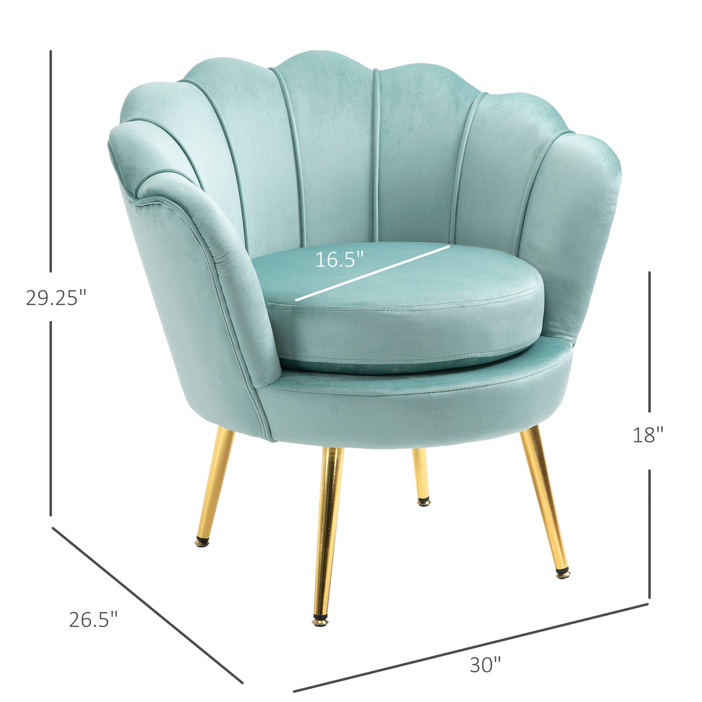 Modern Velvet-Touch Fabric Accent Chair Leisure Club Chair with Gold Metal Legs for Living Room Green