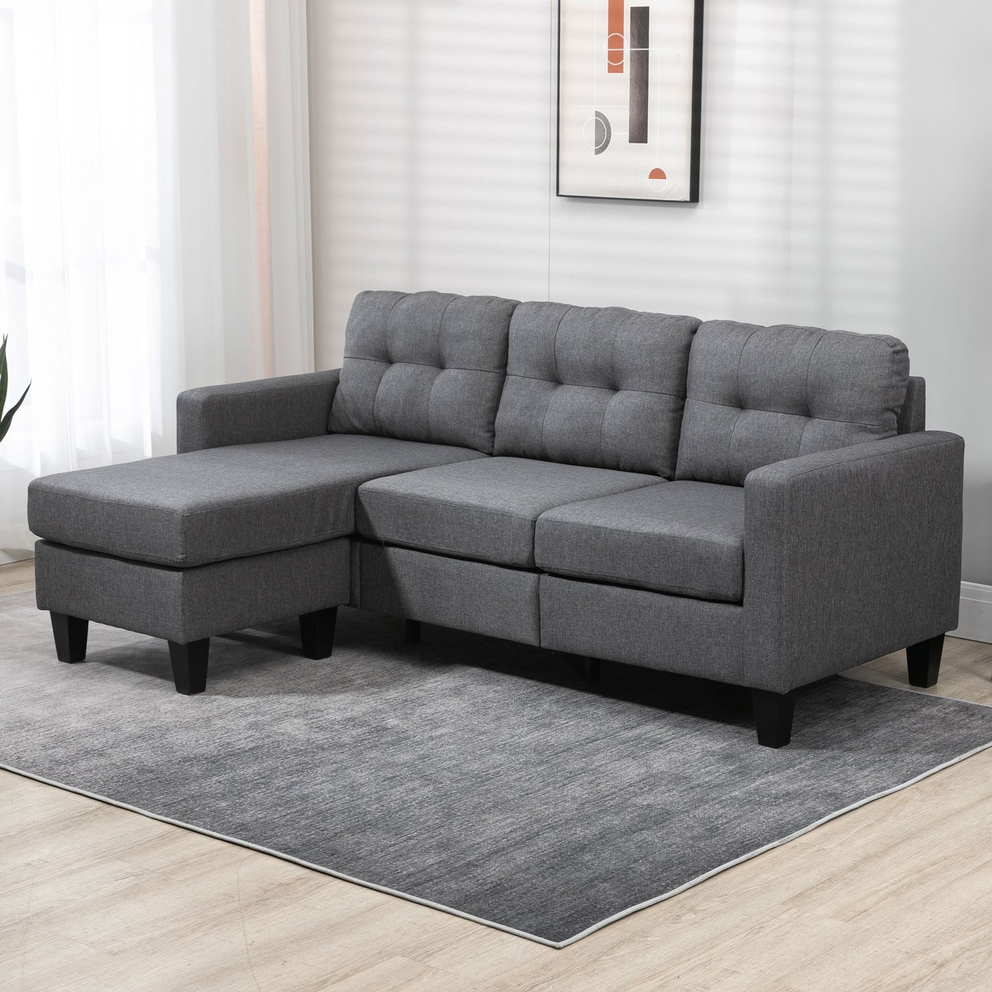 Corner Sofa, Chaise Lounge Furniture, 3 Seater Couch with Ottoman L Shaped Sofa Settee with Thick Padded Cushion for Living Room, Office, Light Grey