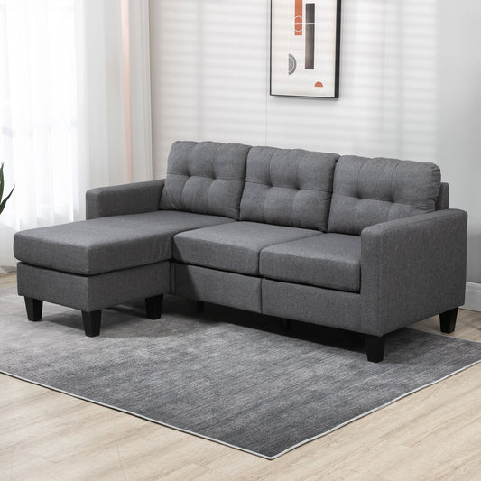 Corner Sofa, Chaise Lounge Furniture, 3 Seater Couch with Ottoman L Shaped Sofa Settee with Thick Padded Cushion for Living Room, Office, Light Grey