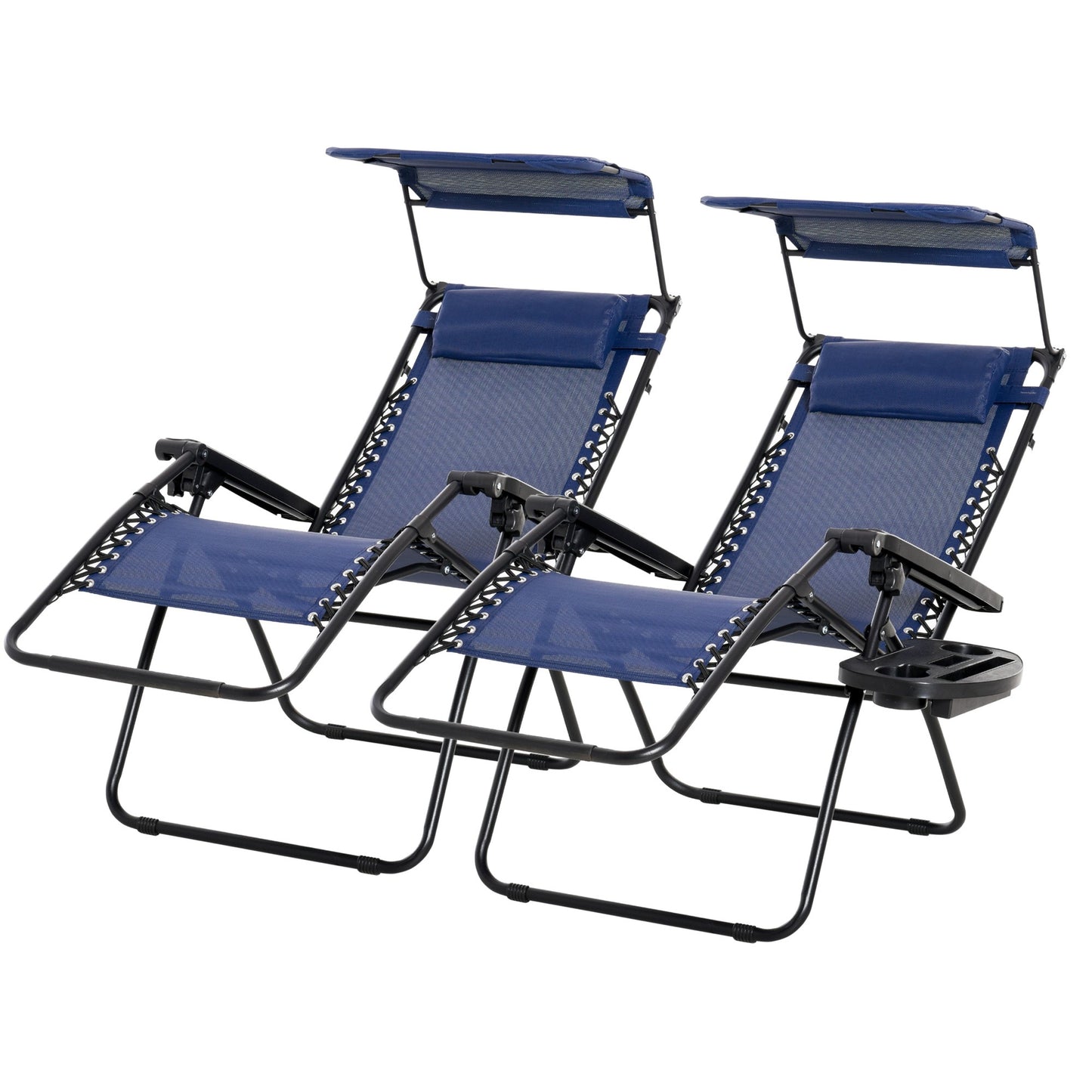 Outsunny 2 piece Zero Gravity Chair Adjustable Patio Lounge Chair Reclining Seat W/ Cup Holder & Canopy Shade