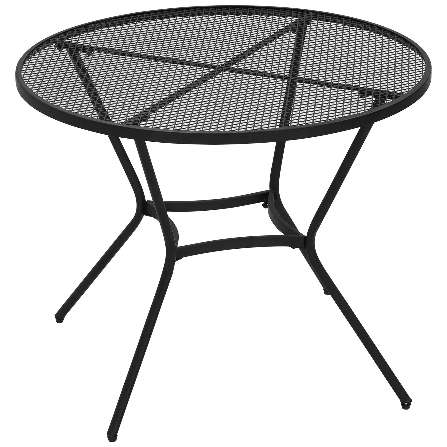 Outsunny 35" Round Patio Dining Table Steel Outside Table with Mesh Tabletop for Garden Backyard Poolside, Black