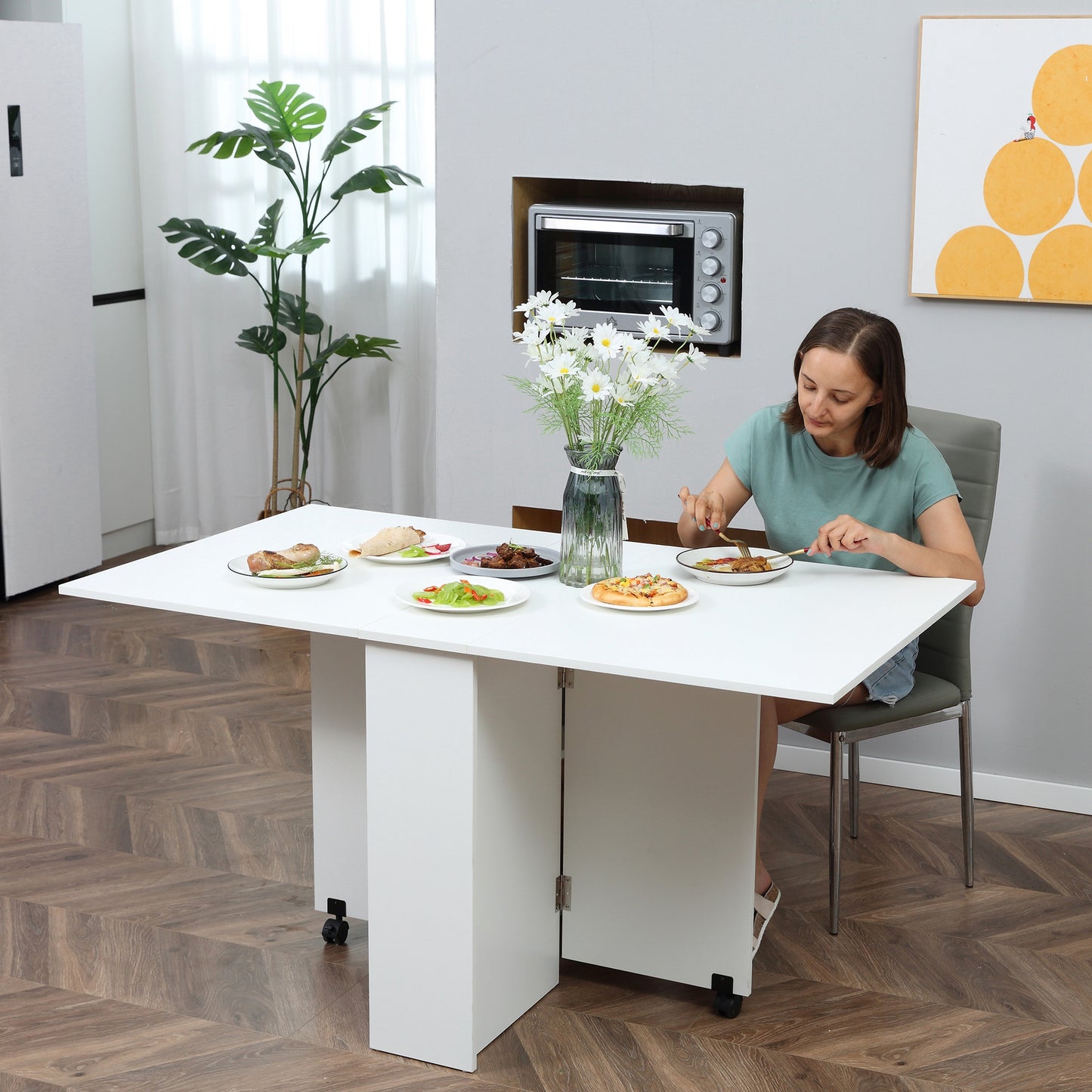 Leaf Table Folding Dining Table Multifunctional Expandable with 2 Shelves