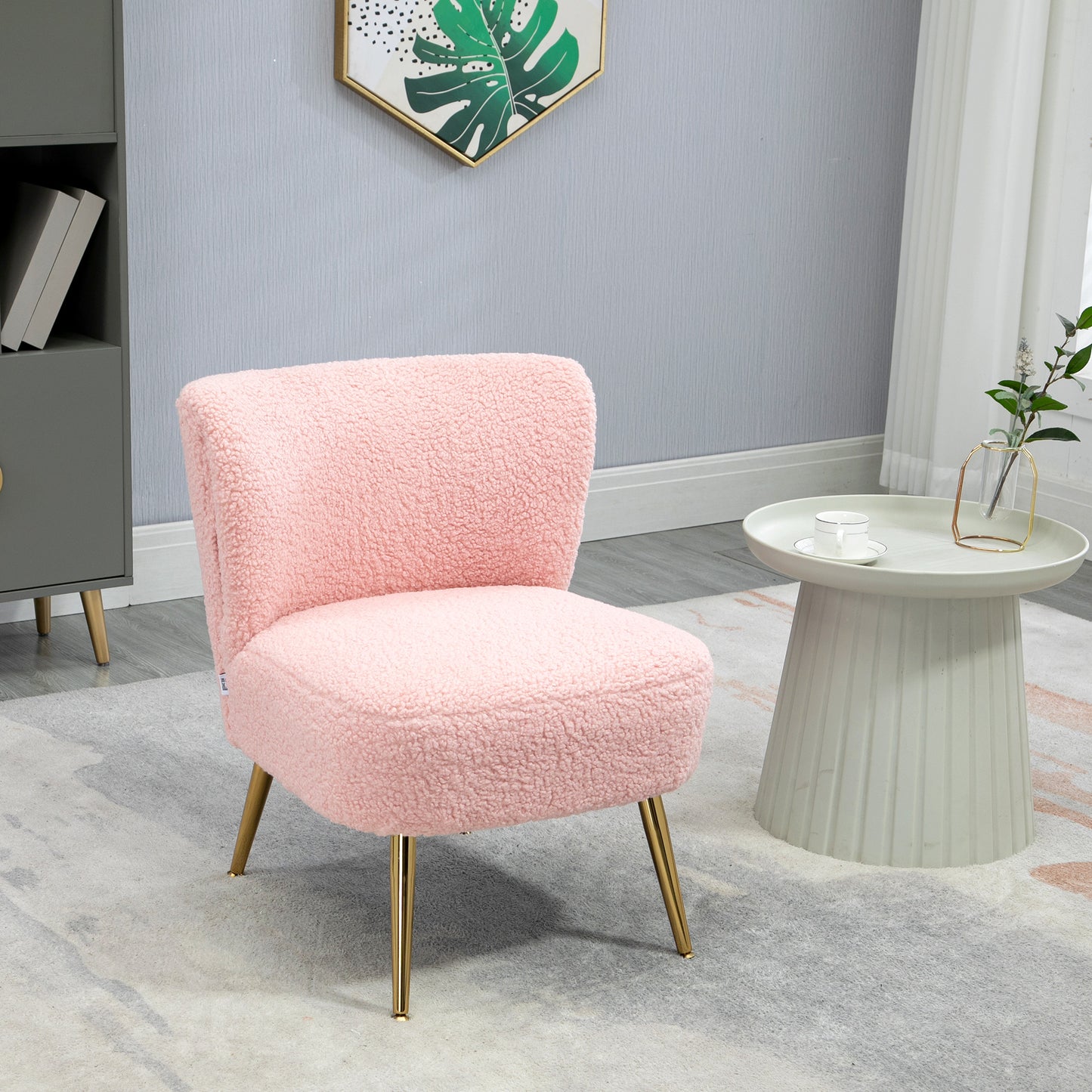 Lounge Chair for Bedroom Living Room Chair with Soft Upholstery and Gold Legs Pink