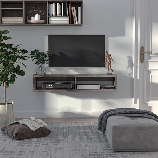 Wall Mounted Media Console Floating TV Stand Component Shelf Entertainment Center Unit Dark Grey Wood Grain