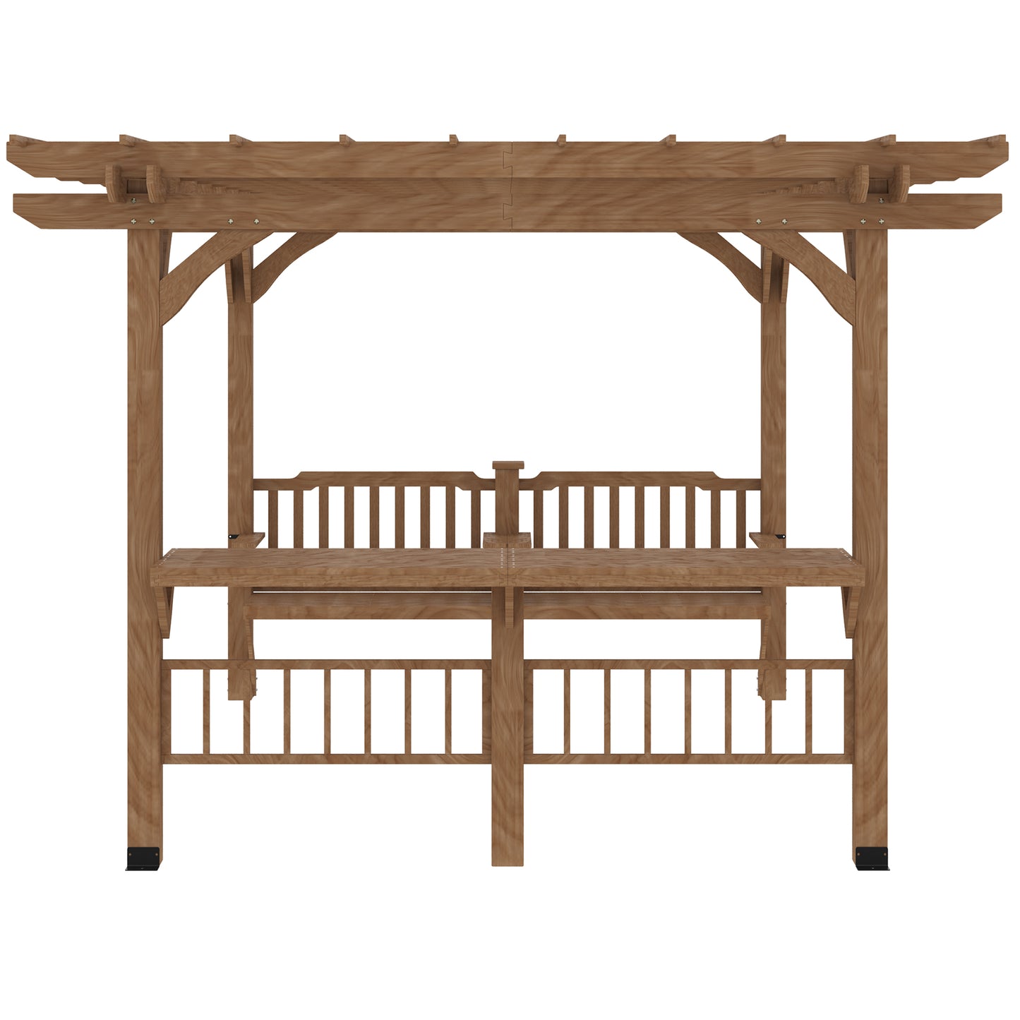 14' x 10' Outdoor Pergola, Wooden Gazebo Grill Canopy with Bar Counters and Seating Benches, for Garden, Patio, Backyard, Deck