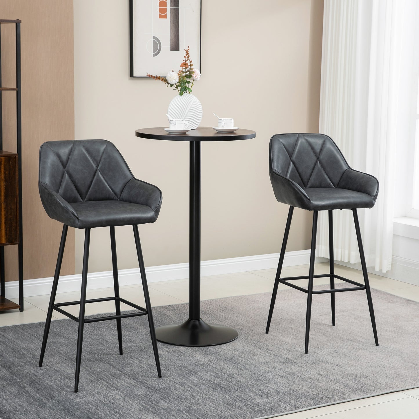 Retro Bar Stools Set of 2, Bar Chairs with Footrest, 30" (76 cm.) Counter Stools with Backs and Steel Legs, for Kitchen Island and Home Bar, Black