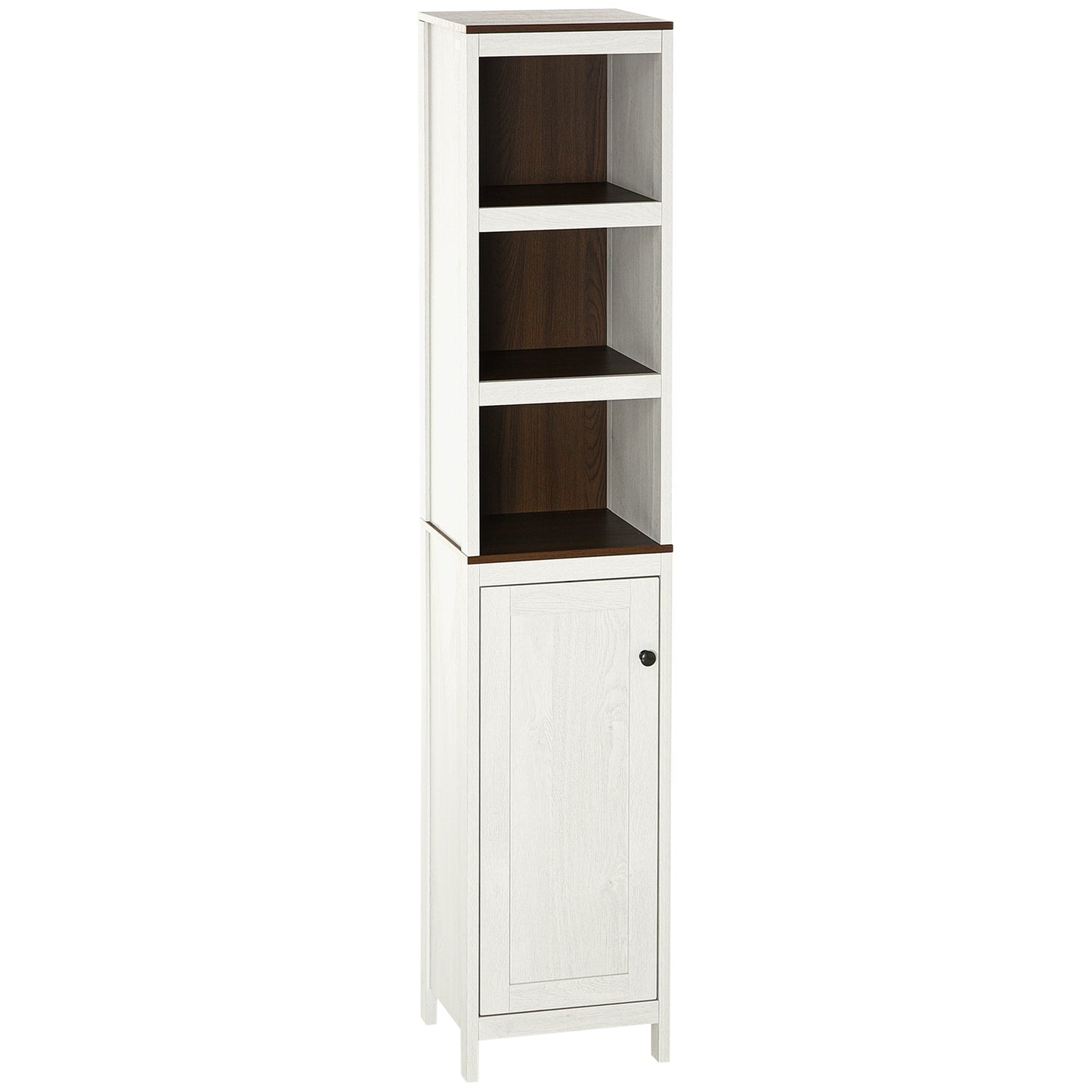 Tall Bathroom Storage Cabinet, Freestanding Tower Cabinet with 3 Open Shelves and Adjustable Shelf, Antique White