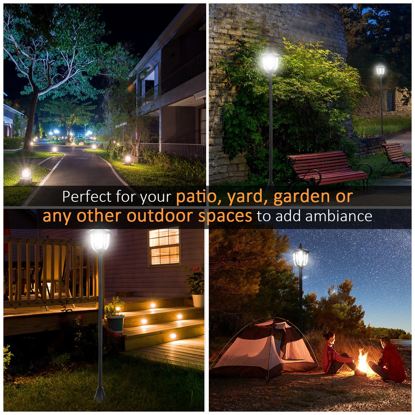 Outsunny Solar Torch Light Outdoor Garden Lighting 6 LED Water-Resist Auto On/Off 6-8 Hours