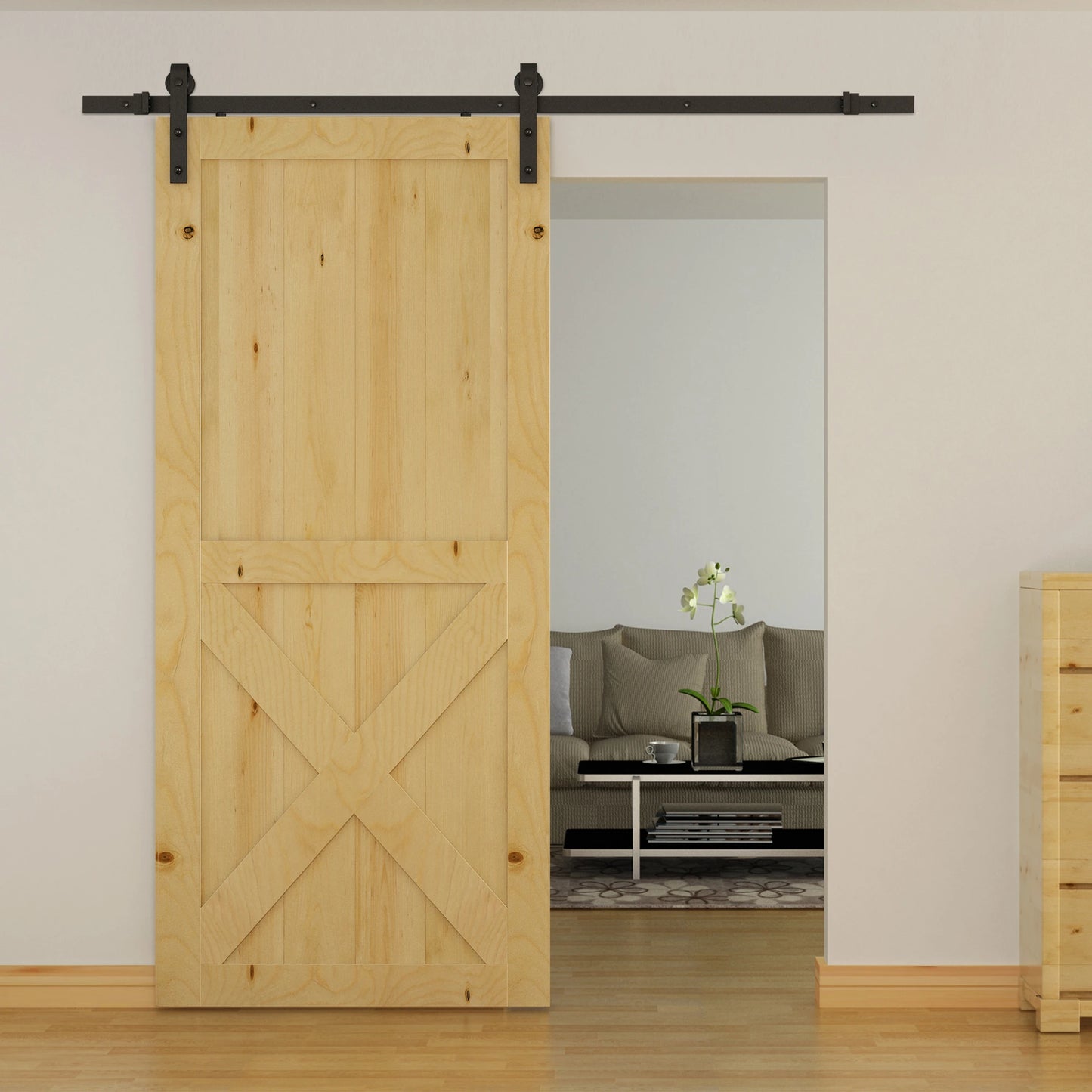 6.6FT CARBON STEEL Sliding Wood Barn Door Hardware Track Set Door System Carbon Steel J Shape Roller