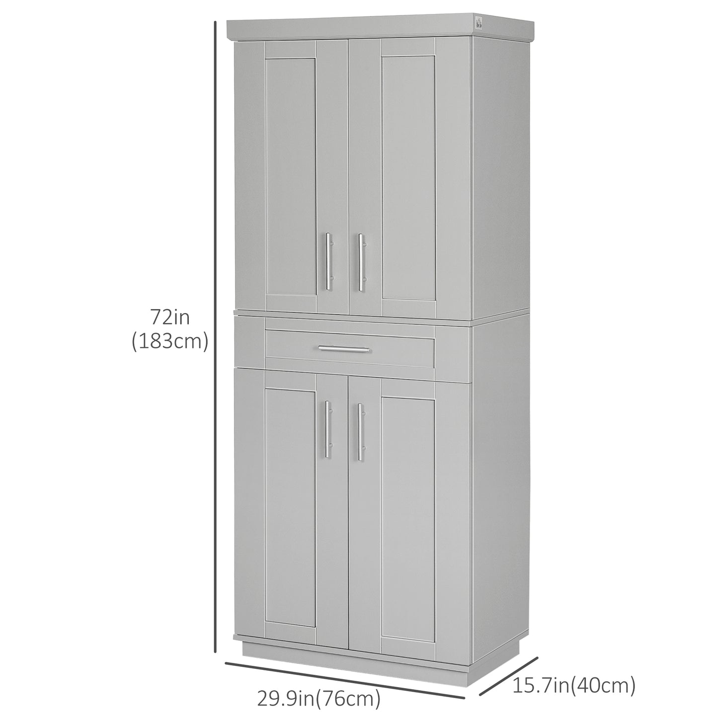 Modern Kitchen Pantry Freestanding Cabinet Cupboard with Doors and Shelves, Adjustable Shelving, Grey