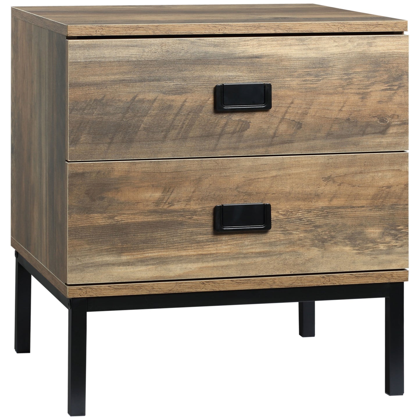 Nightstand with Storage, Retro Bedside Table, Side Table with 2 Drawers, Steel Frame for Bedroom, Living Room, Coffee