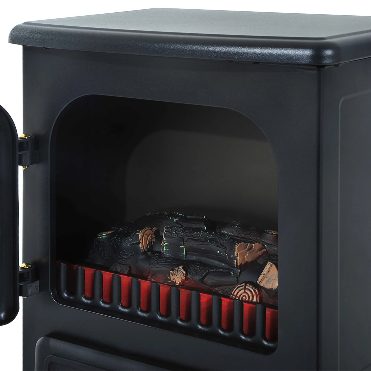 16" Freestanding Electric Fireplace Heater Fire Stove with Wood Burning Flame 750/1500W Black