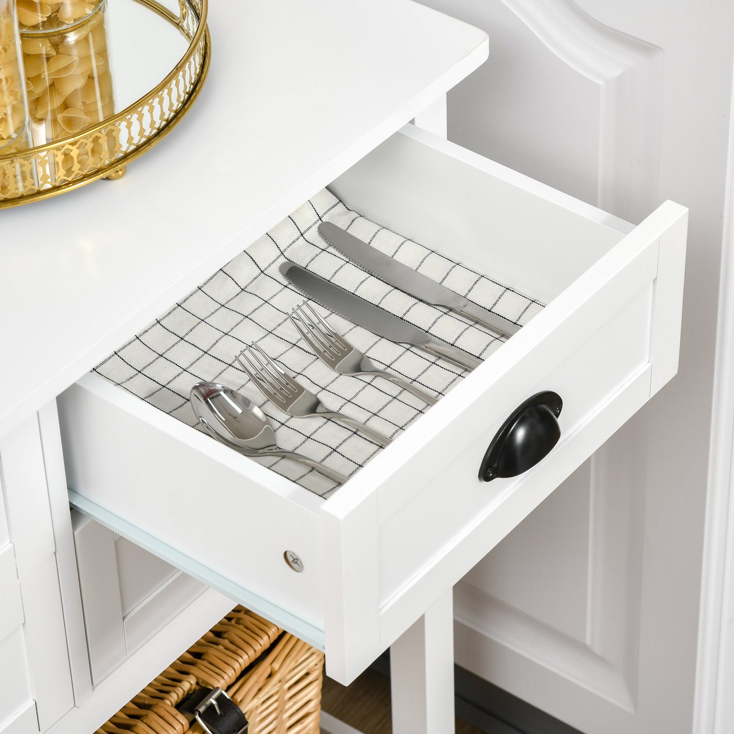 Console Table Sofa Table Sideboard with 4 Drawers & Slatted Shelf for Kitchen, Entryway, White