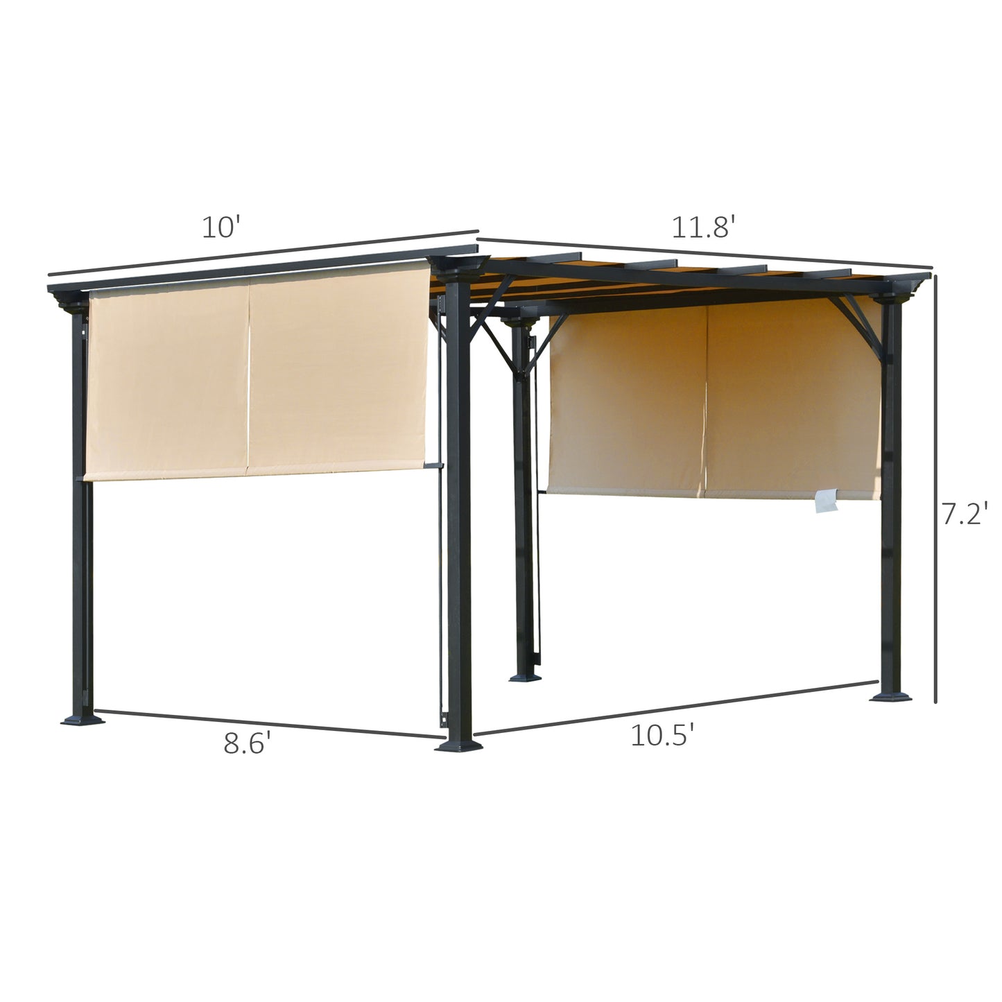 12' x 10' Outdoor Patio Gazebo Pergola with Retractable Canopy Roof, Steel Frame with Stakes, Unique Design, Beige