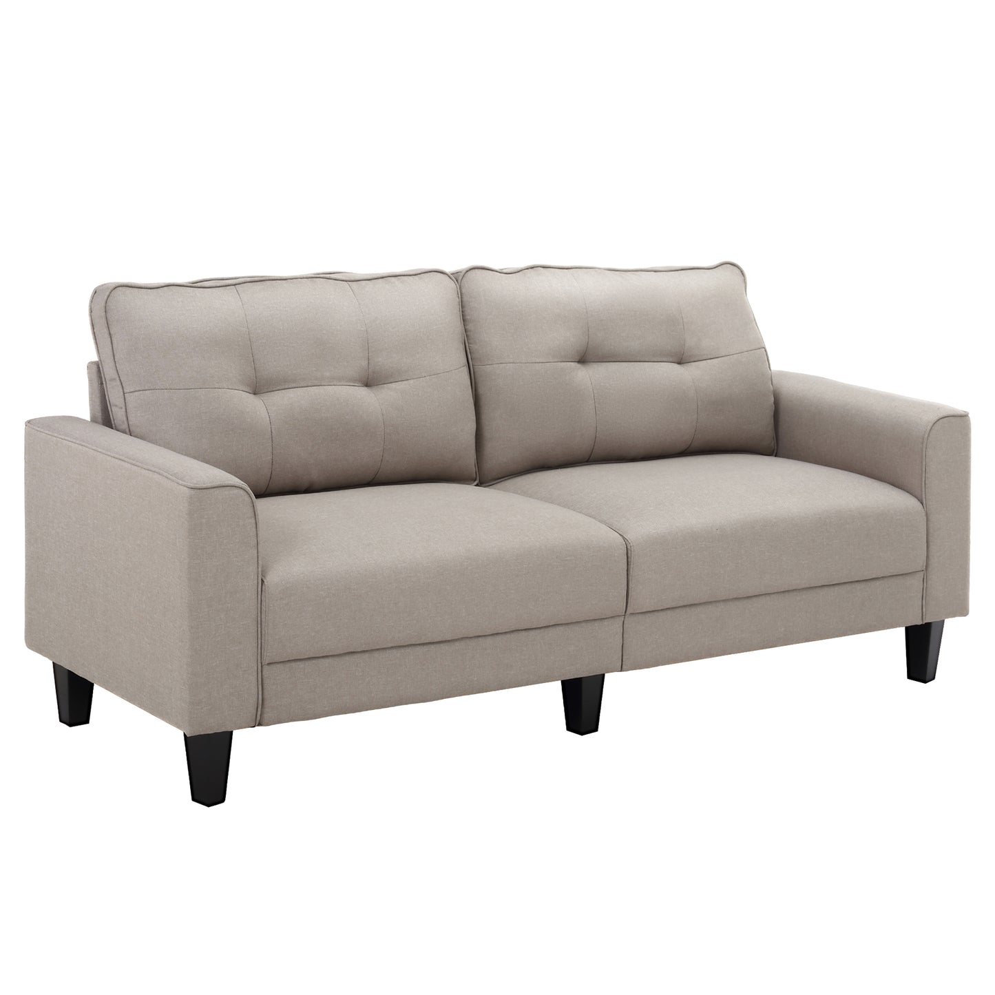 3-Seater Sofa, Mid-Century Linen Futon Couch with Upholstered Seat, Button-Tufted Back Cushion and Rubber Wood Legs for Living Room, Bedroom, Beige