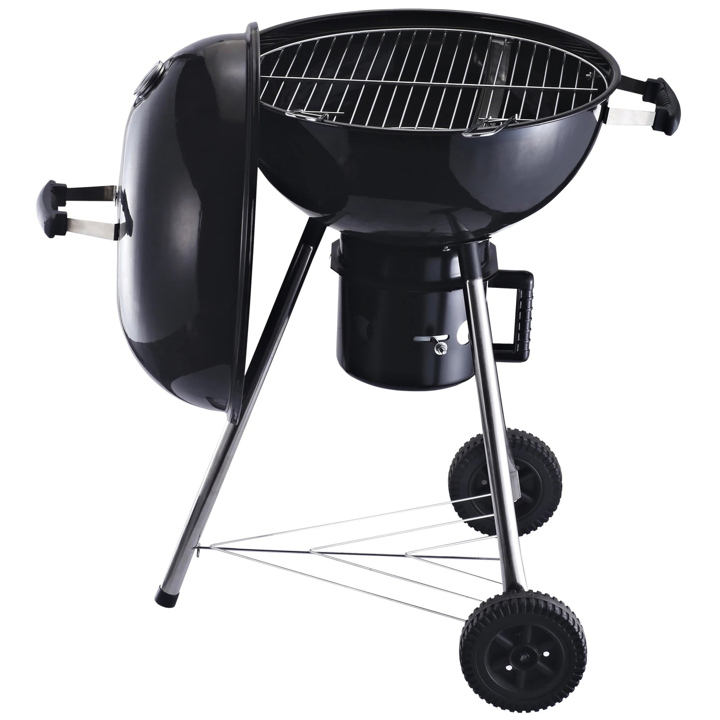 Outsunny Charcoal BBQ Grill Portable Outdoor Camp Picnic Barbecue w/ Wheels and Storage Shelves