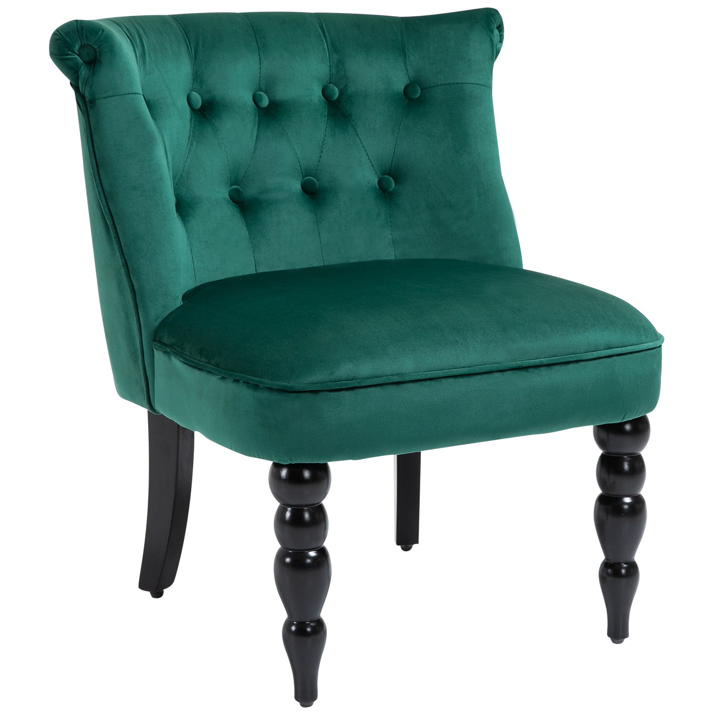 Vintage Leisure Accent Chair with Button Tufted Straight Back Turned Legs Thick Sponge Padding for Living Room Dining Room Study Dark Green