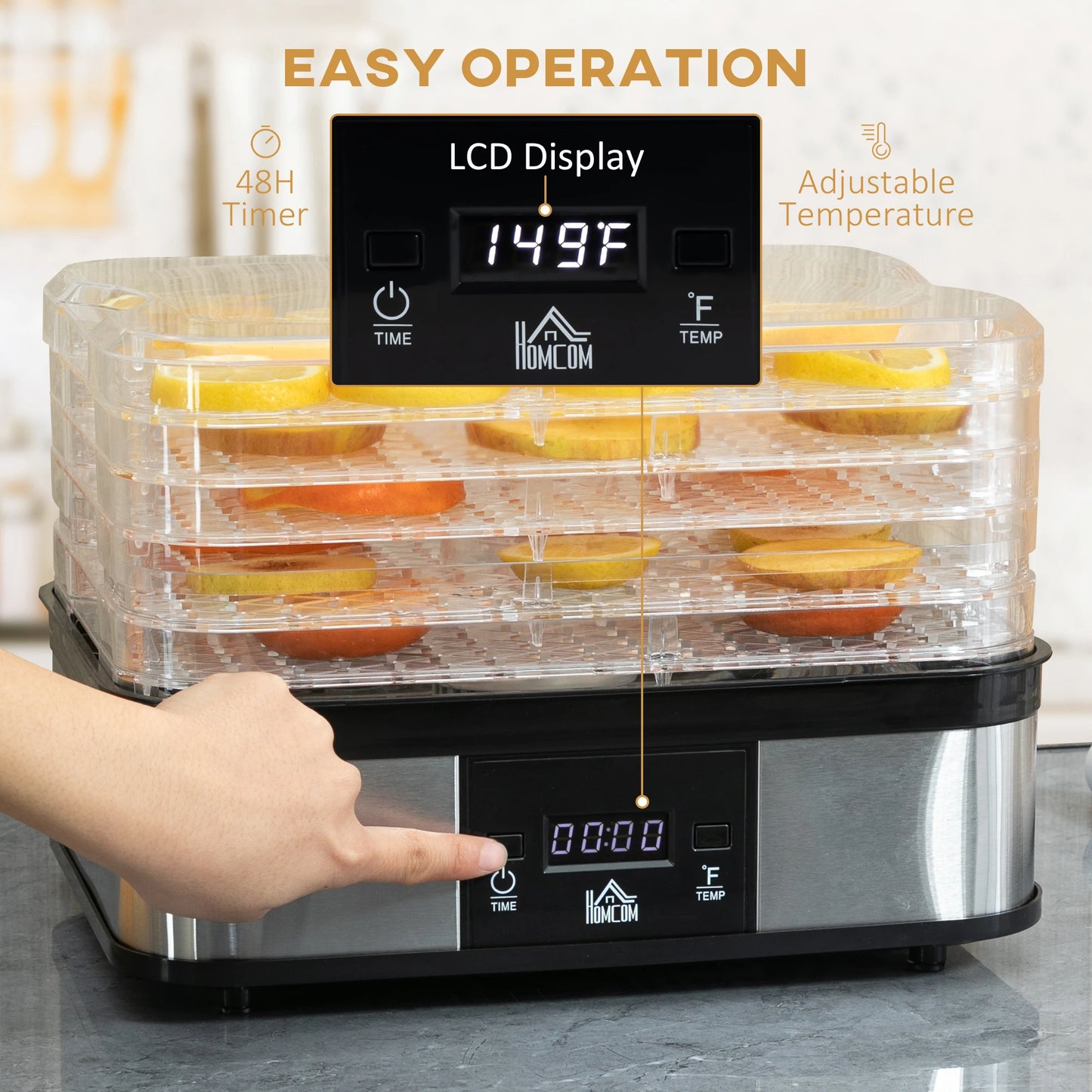 Food Dehydrator Machine with Adjustable Timer, Temperature Control, Digital Display, Food Dryer Machine for Snack, Fruit, Jerky, Meat, Herbs, Dog Treats, 245W, BPA Free