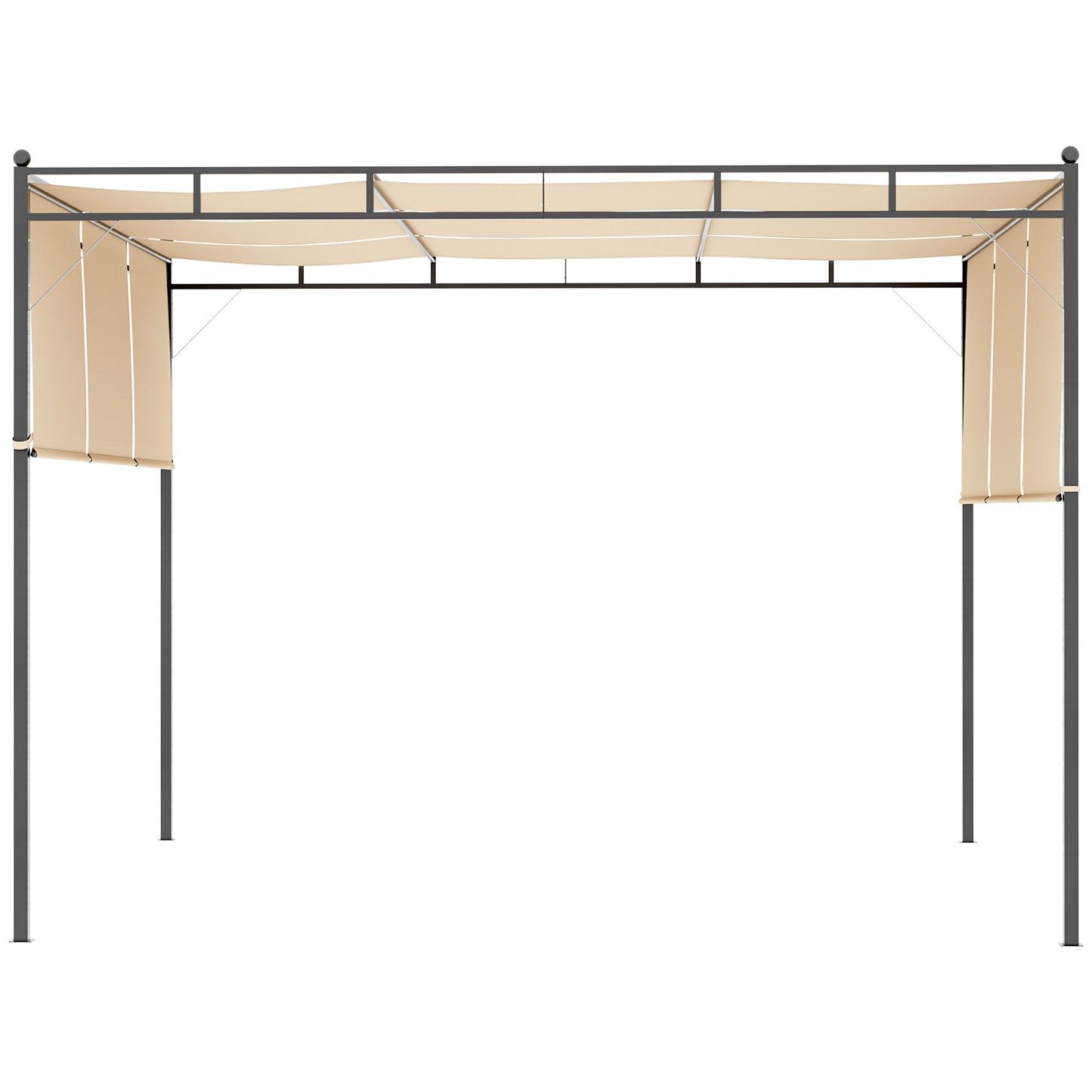 10' x 10' Retractable Pergola Canopy Patio Gazebo Sun Shelter with Steel Frame for Outdoor, Beige