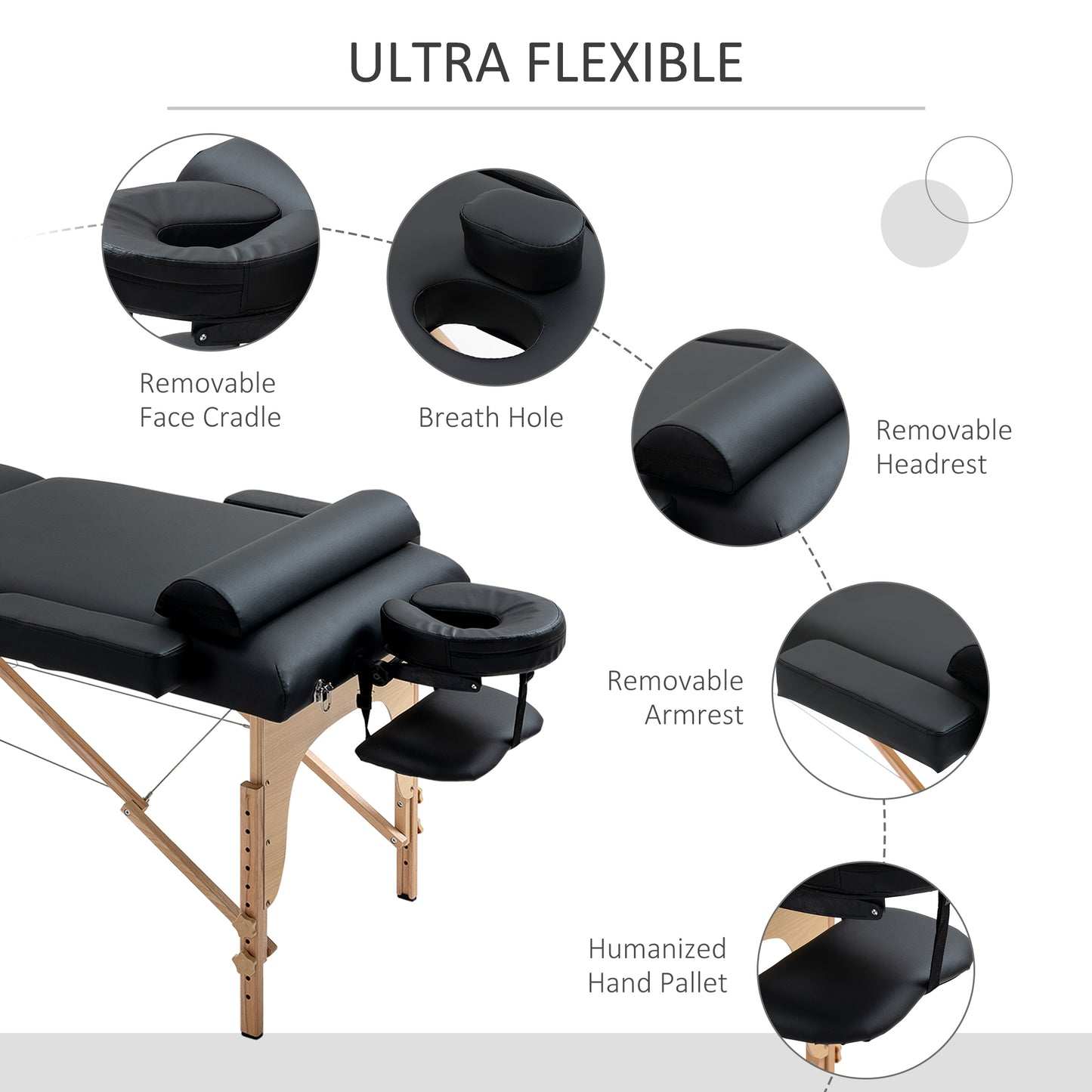 72 Inches Portable Reiki Massage Table 4inch Thickened Pad Folding Adjustable Height Health SPA Tatto Bed Black