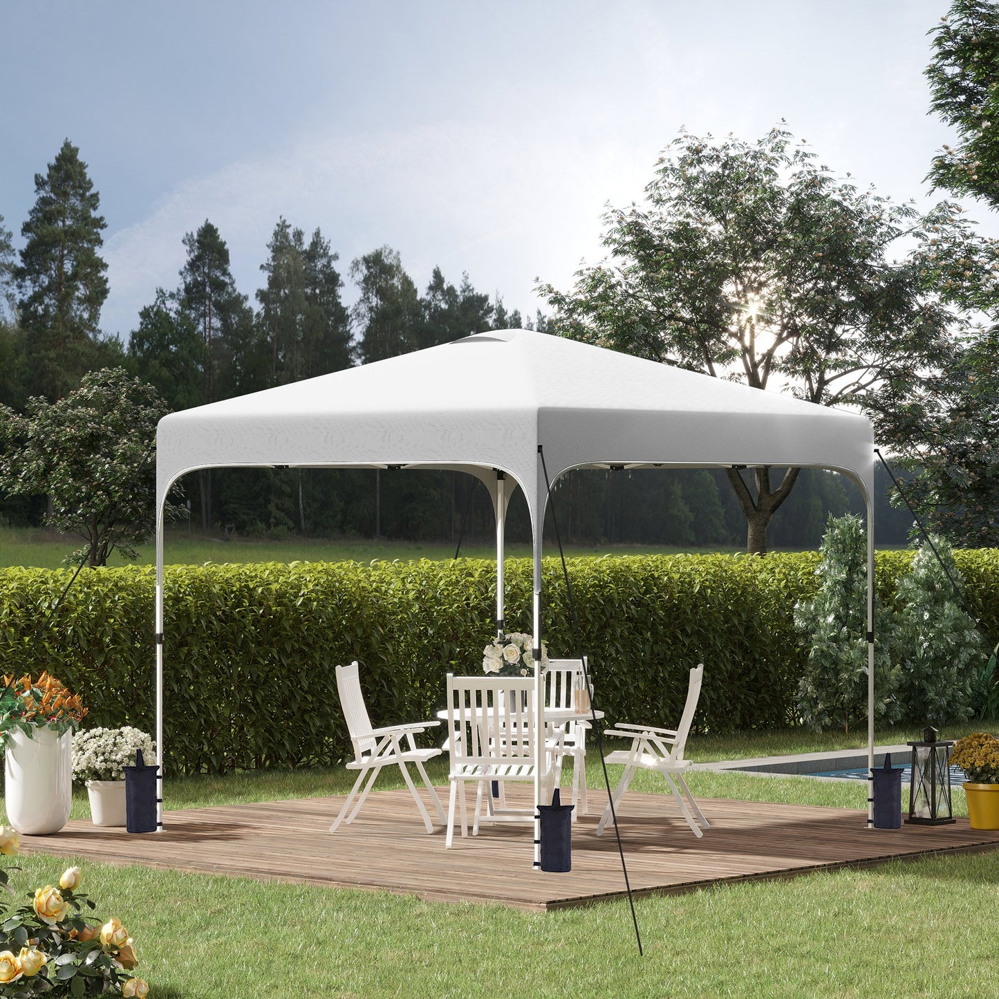 Outsunny 10' x 10' Pop Up Gazebo, Foldable Canopy Tent with Carrying Bag with Wheels, 4 Leg Weight Bags, Mesh Sidewalls and 3-Level Adjustable Height for Outdoor Garden Patio Party, 5 colors