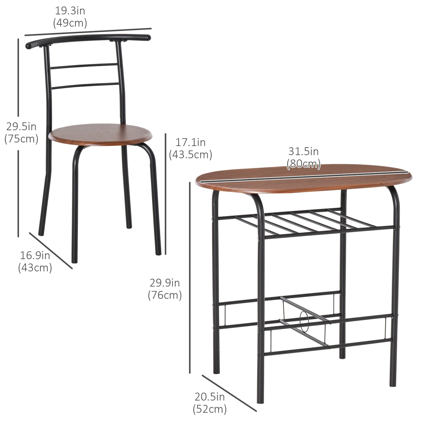 Dining Table Set of 3, Oval Kitchen Table and Chairs with Storage Shelf for Small Space, Dining Room, Natural