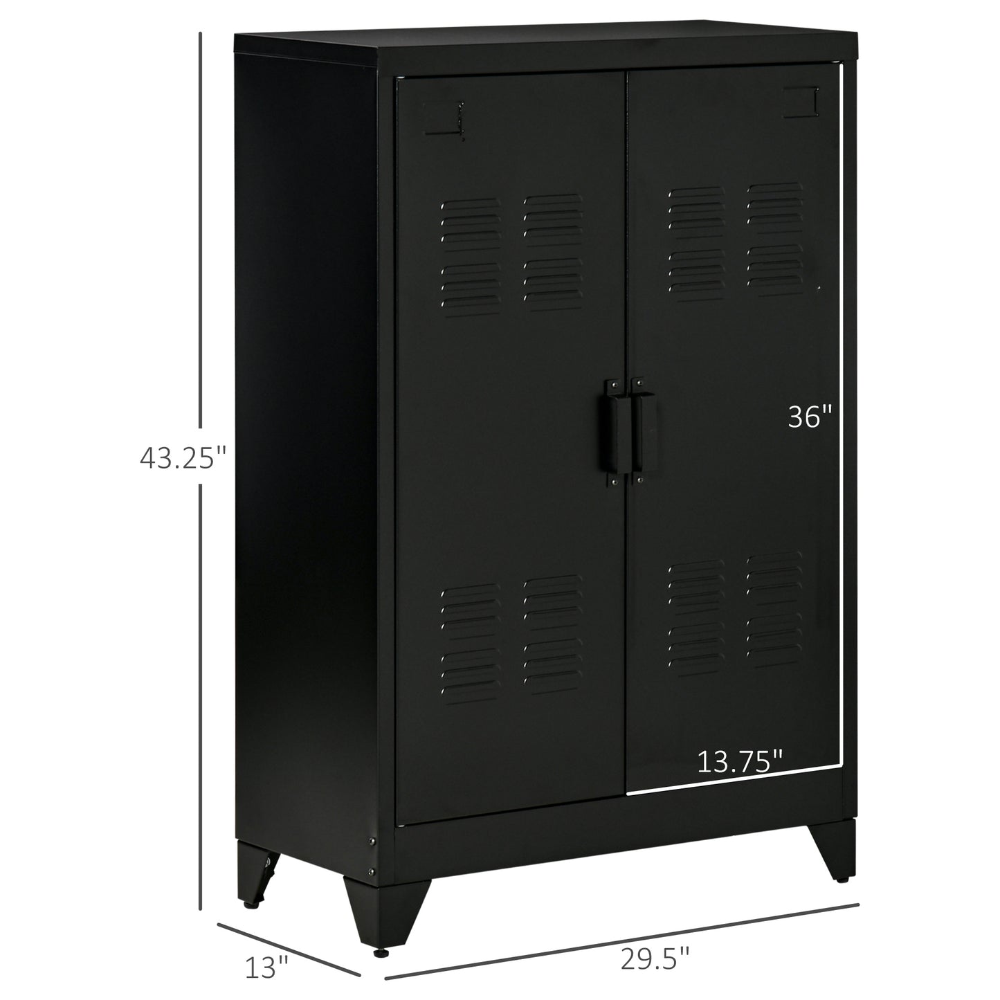 2-Tier Steel Storage Cabinet with 2 Louvered Doors for Office, Garage, Warehouse, Black