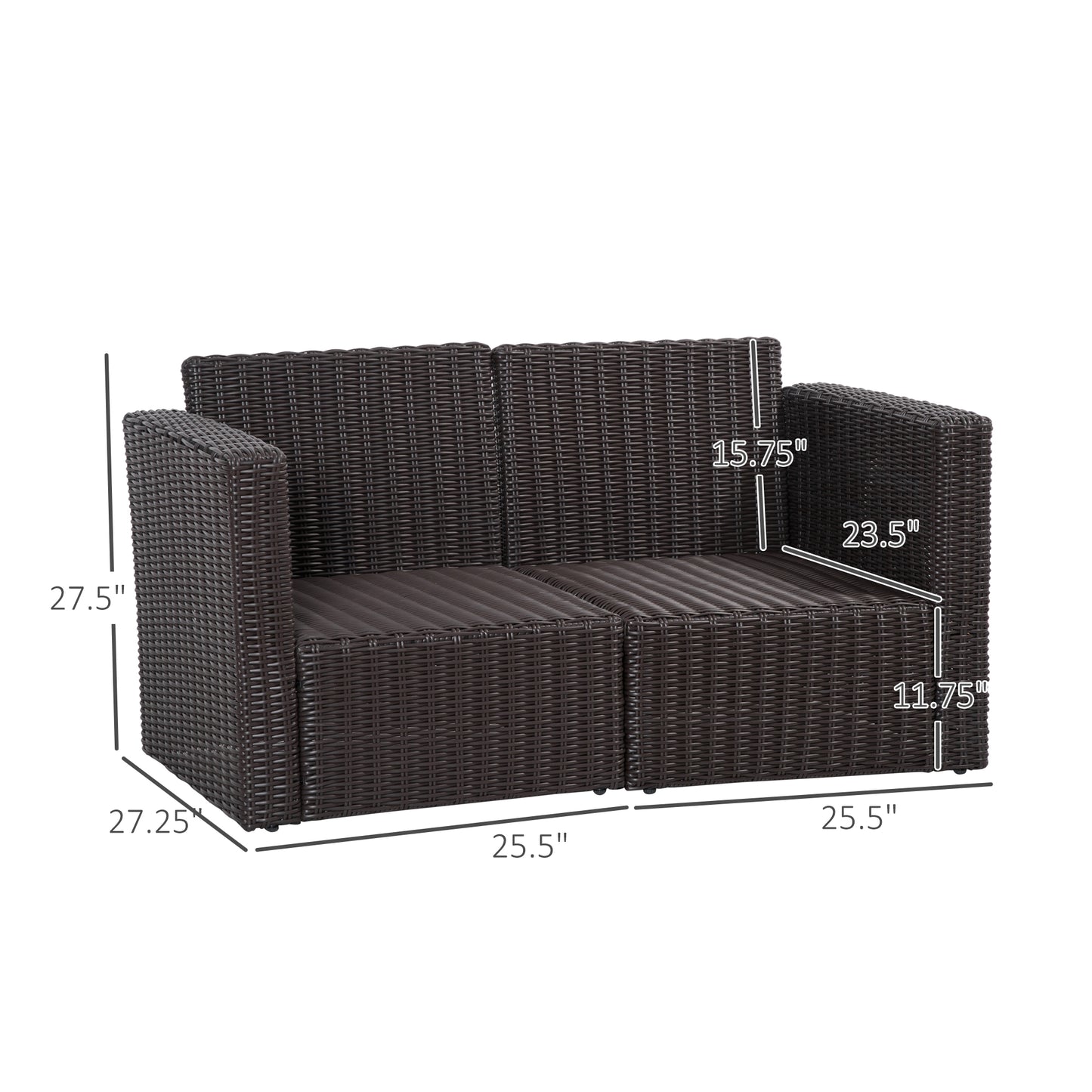 Outsunny 2 Pieces Patio Wicker Corner Sofa Set, Outdoor Freely Combination PE Rattan Furniture, W/ Curved Armrests & Padded Cushion for Balcony, Garden, Lawn