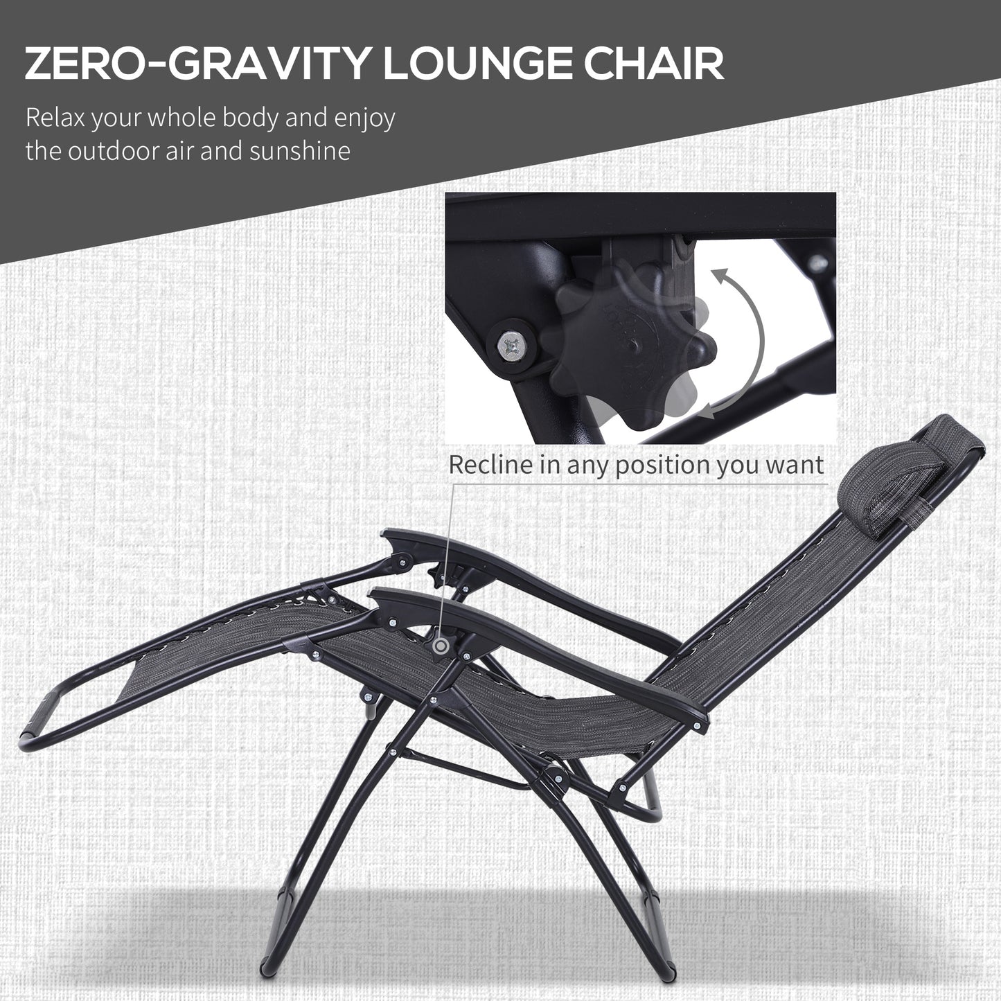 Outsunny 3pcs Zero Gravity Lounger Chair Set Patio Chaise Lounge Side Table Set with Cup Holder, Dark Grey