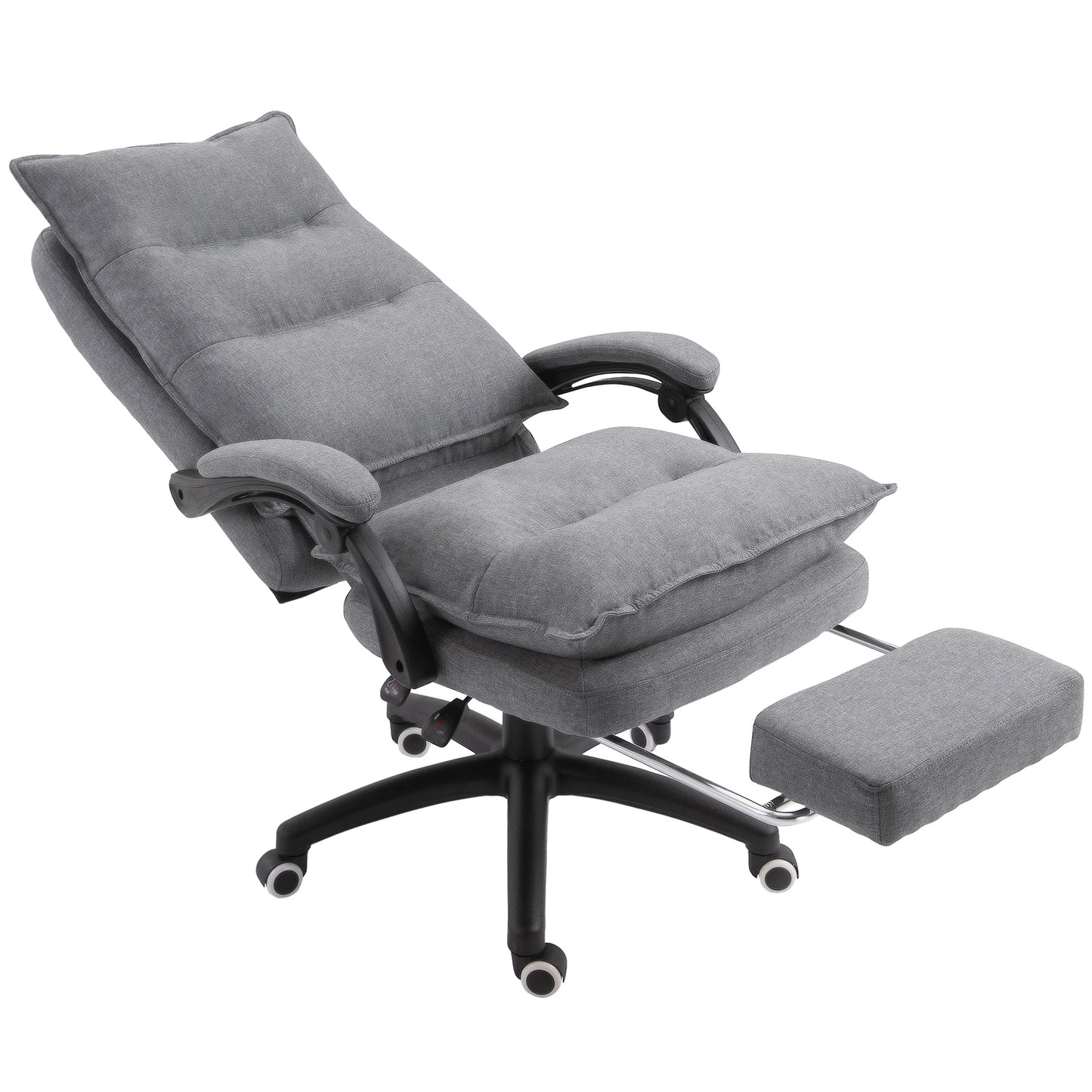 Office Chair 360° Swivel Adjustable Height Linen Style Fabric Recliner with Retractable Footrest and Double Padding, Grey