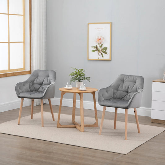 Tufted Dining Chairs Upholstered Velvet-Touch Fabric Accent Chairs with Beech Wood Legs Set of 2 Grey