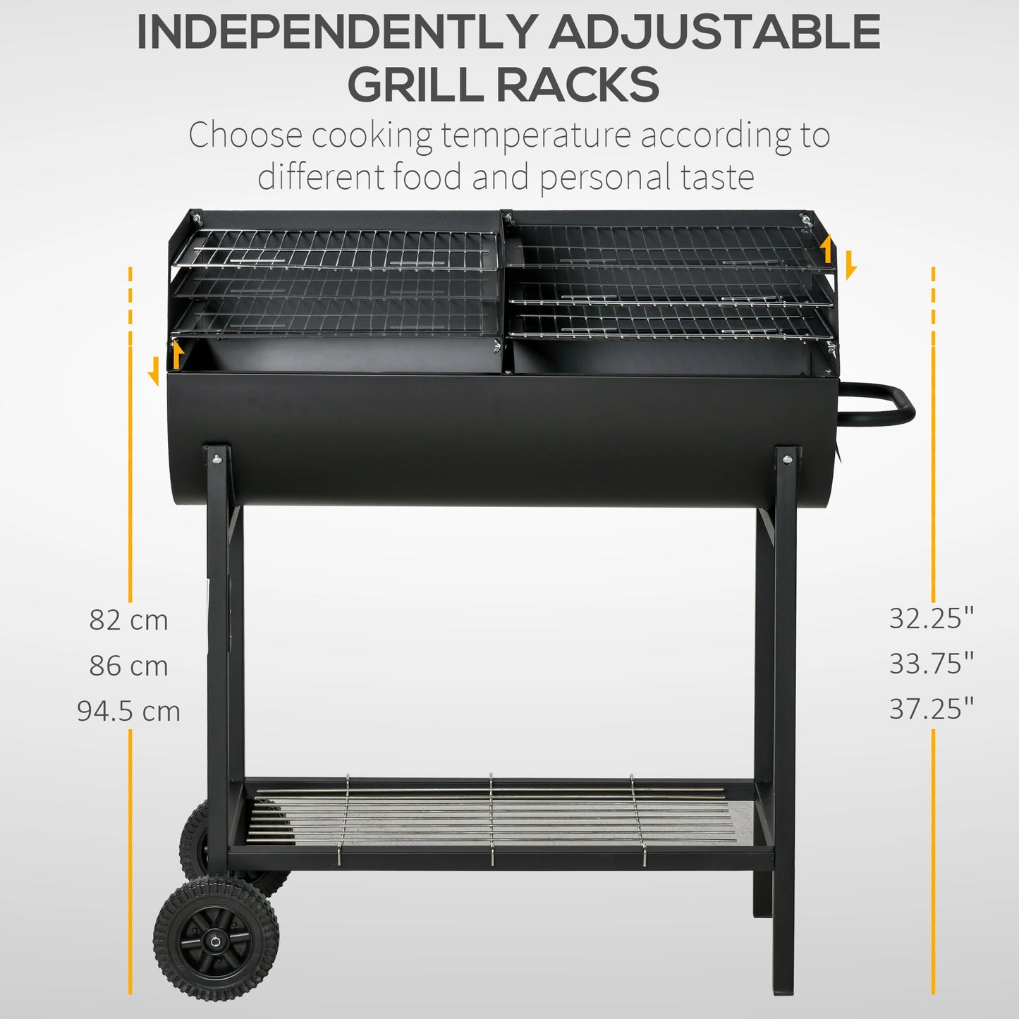 Outsunny 35.5" Portable Charcoal Grill BBQ Height Adjustable Outdoor Backyard Barbecue with Shelf and Wheels, Easy Set-up, Black