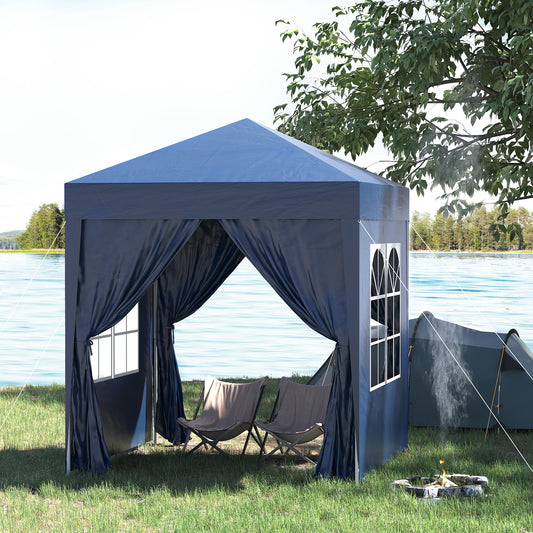 Outsunny 6.6x6.6ft Pop Up Party Tent Outdoor Folding Gazebo Canopy with Side Walls Blue