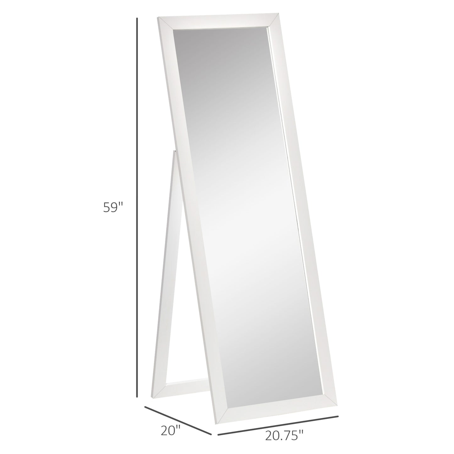 Full Length Mirror, Floor Standing Mirror, Dressing Mirror for Living Room, Bedroom, White