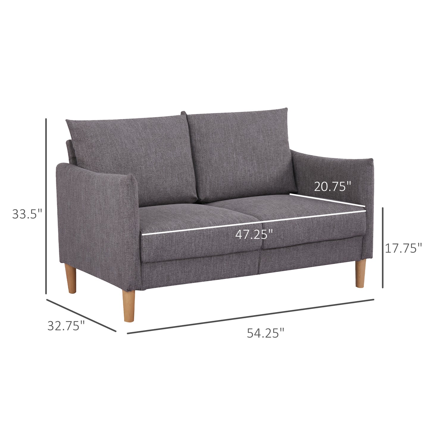 54" Loveseat Sofa for Bedroom, Modern Love Seats Furniture, Upholstered Small Couch for Small Space, Dark Grey