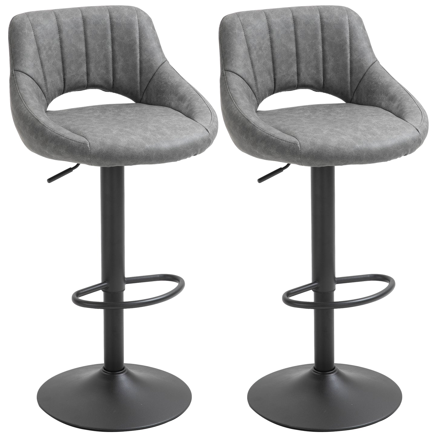 Modern Bar Stools Set of 2, Swivel Counter Height Barstools Chairs with Adjustable Height, Round Heavy Metal Base, and Footrest, Gray