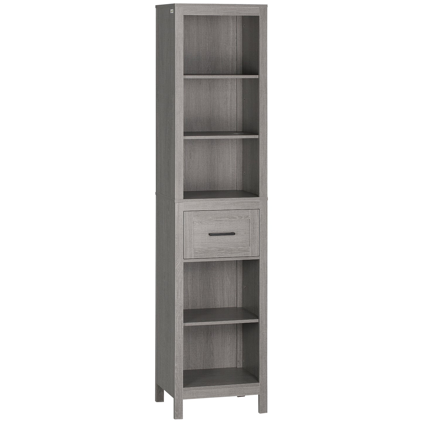 Narrow Bathroom Storage Cabinet with Drawer and 5 Tier Shelf, Tall Cupboard Freestanding Linen Towel, Grey